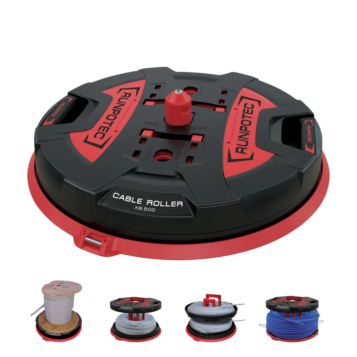 RUNPOTEC - XB 500 Cable Roller/ Kabelabroller | Universeller Kabeltrommel Auf- & Abroller für alle Arten von Kabeln, Rohren, Leitungen & Kabeltrommeln | Kabelaufroller belastbar bis 800kg | Ø 50cm