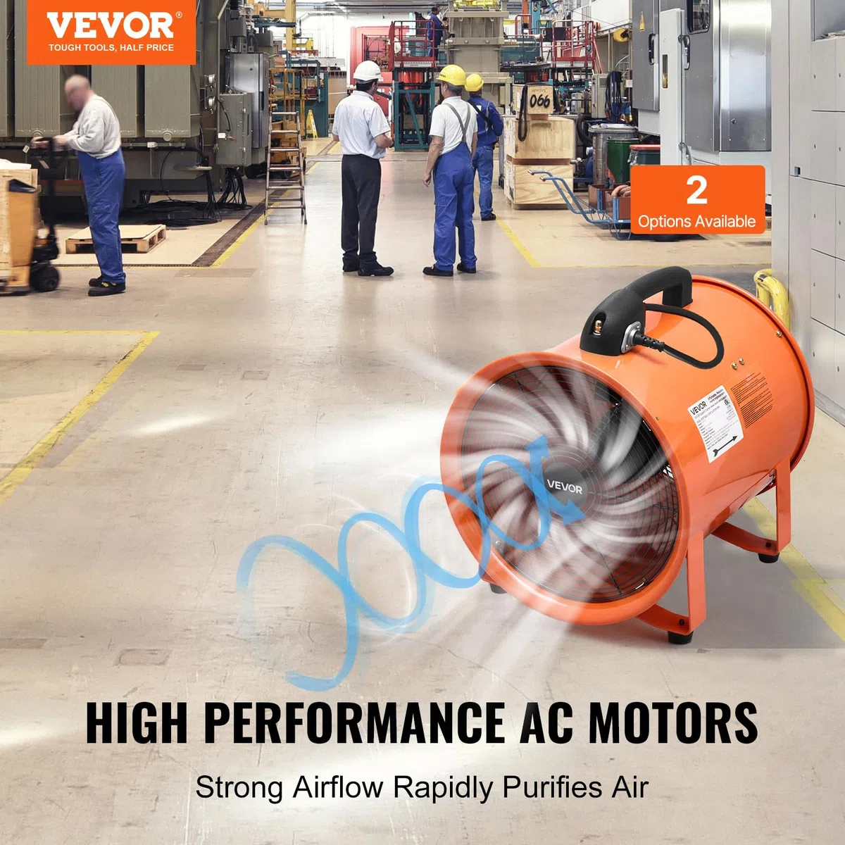 VEVOR Bauventilator 592-W-AC-Motor Baugebläse Baulüfter Gebläse 5175 CFM Axiallüfter mit 2-Stufigen Wechselstrommotor 10 m Schlauch Axialgebläse IP44 Wasserdichtigkeit Industrielüfter