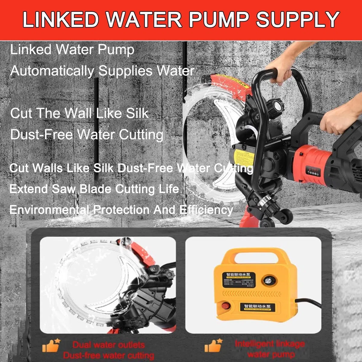 Industrielle BetonringsäGe Mit 8980 W | Intelligente Wasserversorgung Mit Verbindungswasserpumpe | 16-Zoll-Diamantklinge | 29 cm Schnitttiefe | 3000 U/Min | FüR Granit, Beton,1blade