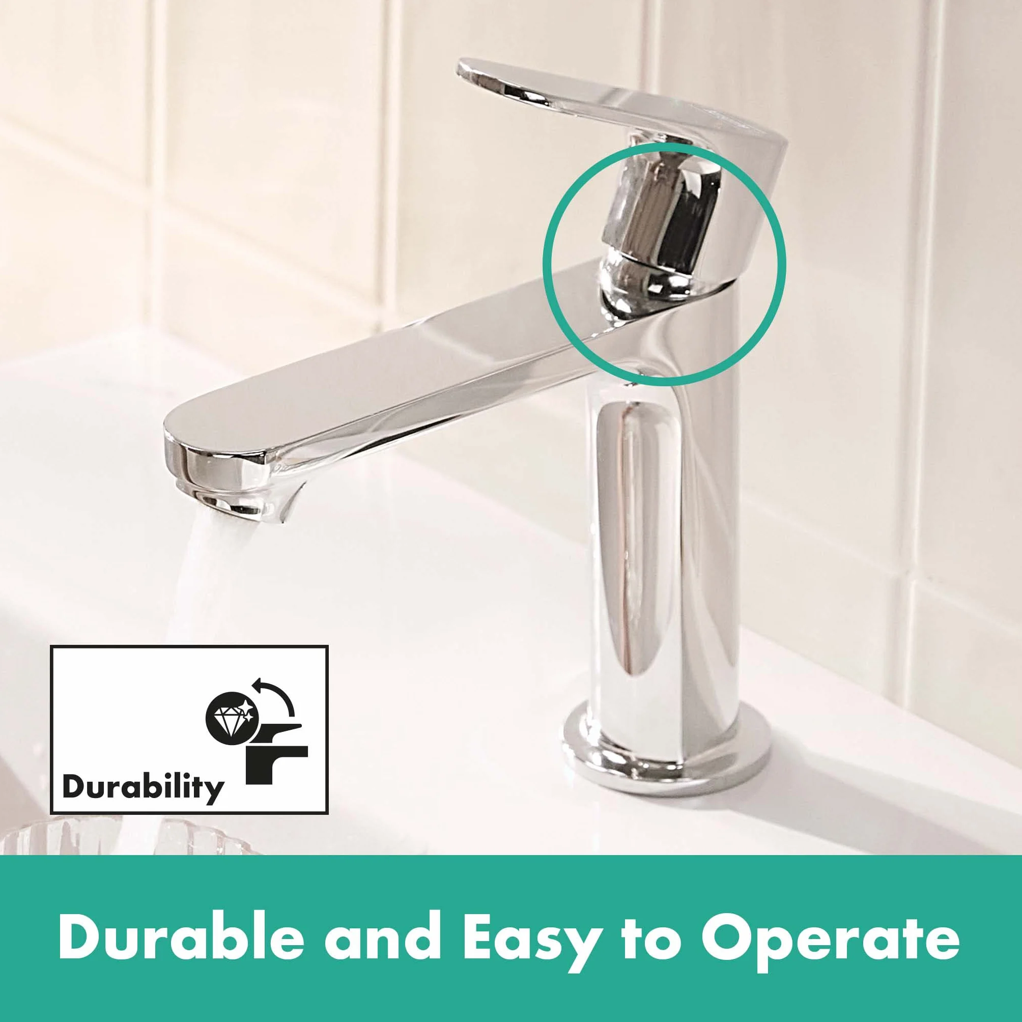hansgrohe Rebris S - Waschtischarmatur ohne Ablauf, energiesparend (CoolStart), Wasserhahn Bad mit Auslauf Höhe 109 mm, Mischbatterie Waschbecken wassersparend (EcoSmart), Chrom, 72520000
