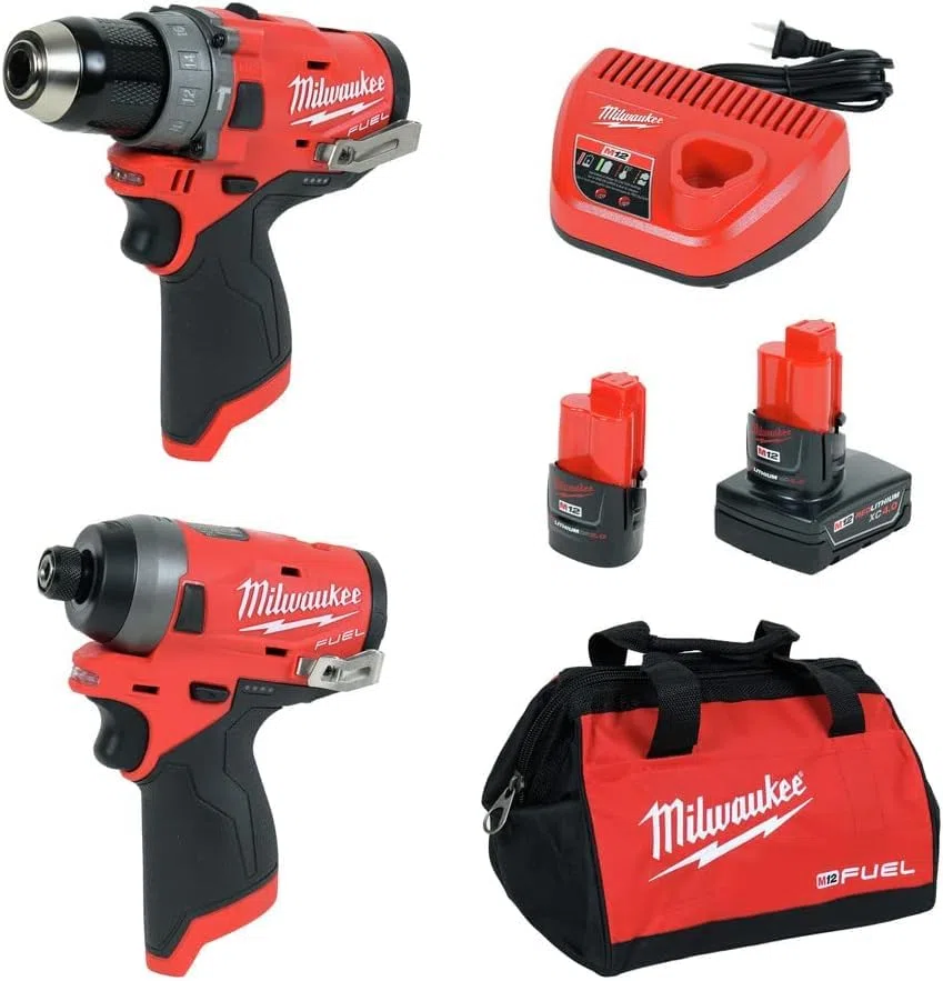 Milwaukee Electric Tools 2598-22 M12 Kraftstoff, 2-teiliges Set, 1,27 cm Bohrhammer und 1/4 Zoll Schlagbohrmaschine