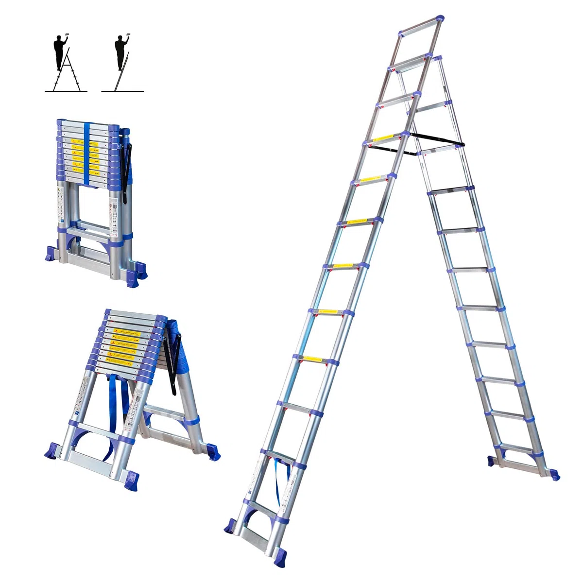 HOSTRÖM Teleskop-Trittleiter 12 Stufen EXTENDACT12, Teleskopleiter 3,5m+3,2m, Faltbare Trittleiter, Stabilisator, Max. Arbeitshöhe 5m, 5 Jahre Garantie