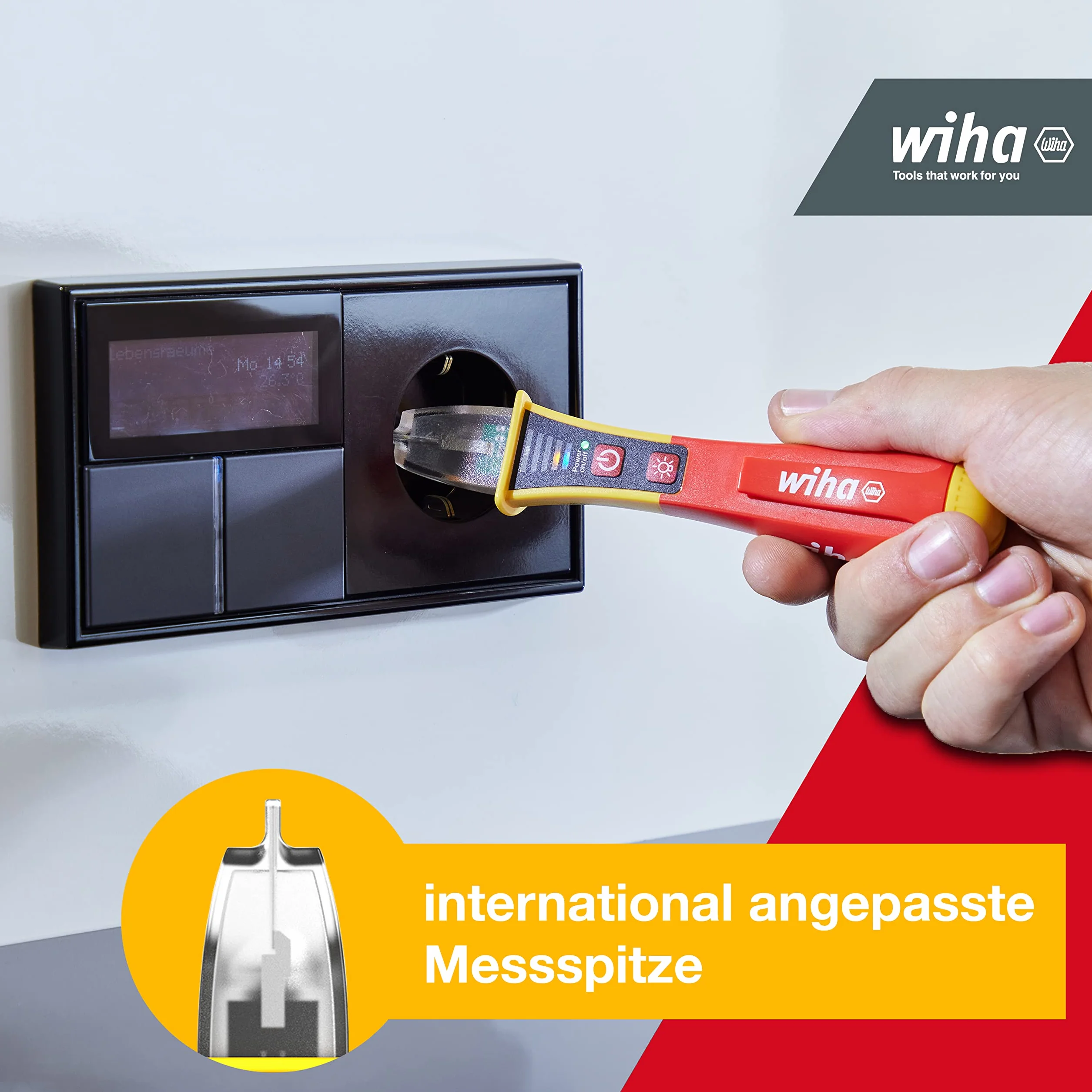 Wiha berührungsloser einpoliger Spannungsprüfer I 12 - 1.000 V AC mit integrierter Taschenlampe inkl. 2x AAA-Batterien (43797)