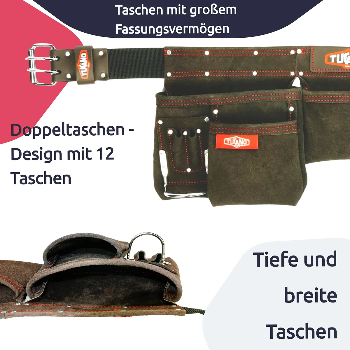 Werkzeuggürtel aus Leder für Rahmer, Tischler Perfekter Elektriker-Werkzeuggürtel und praktisch für Frauen. 12 Werkzeugtaschen für große Kapazität. Unser Werkzeug-Rig passt für Größe 81,3 cm bis 127