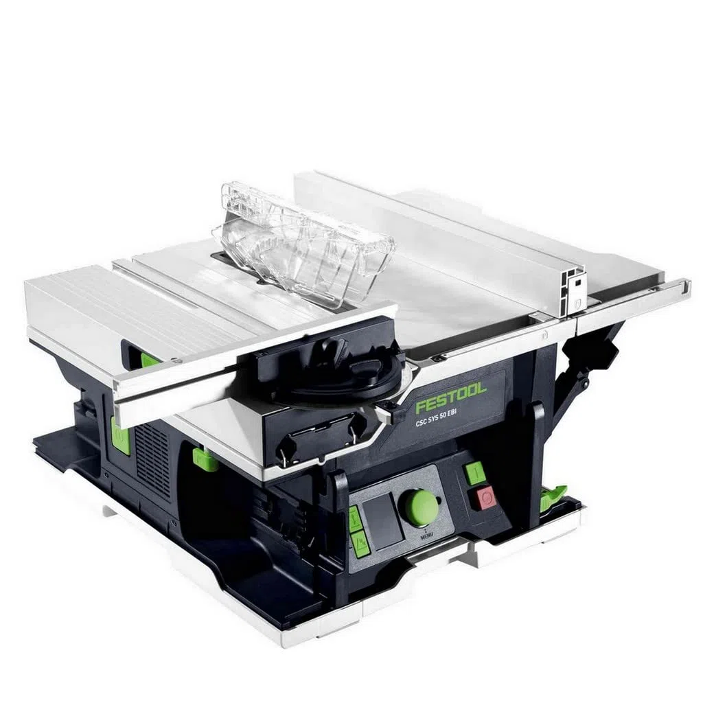 Festool Akku-Tischkreissäge CSC SYS 50 EBI-Plus (mit Kreissägeblatt, Parallelanschlag, Schiebestock, Winkel-Rastanschlag, Spänefangsack, Spaltkeil, Innensechskantschlüssel, Energie-Set)