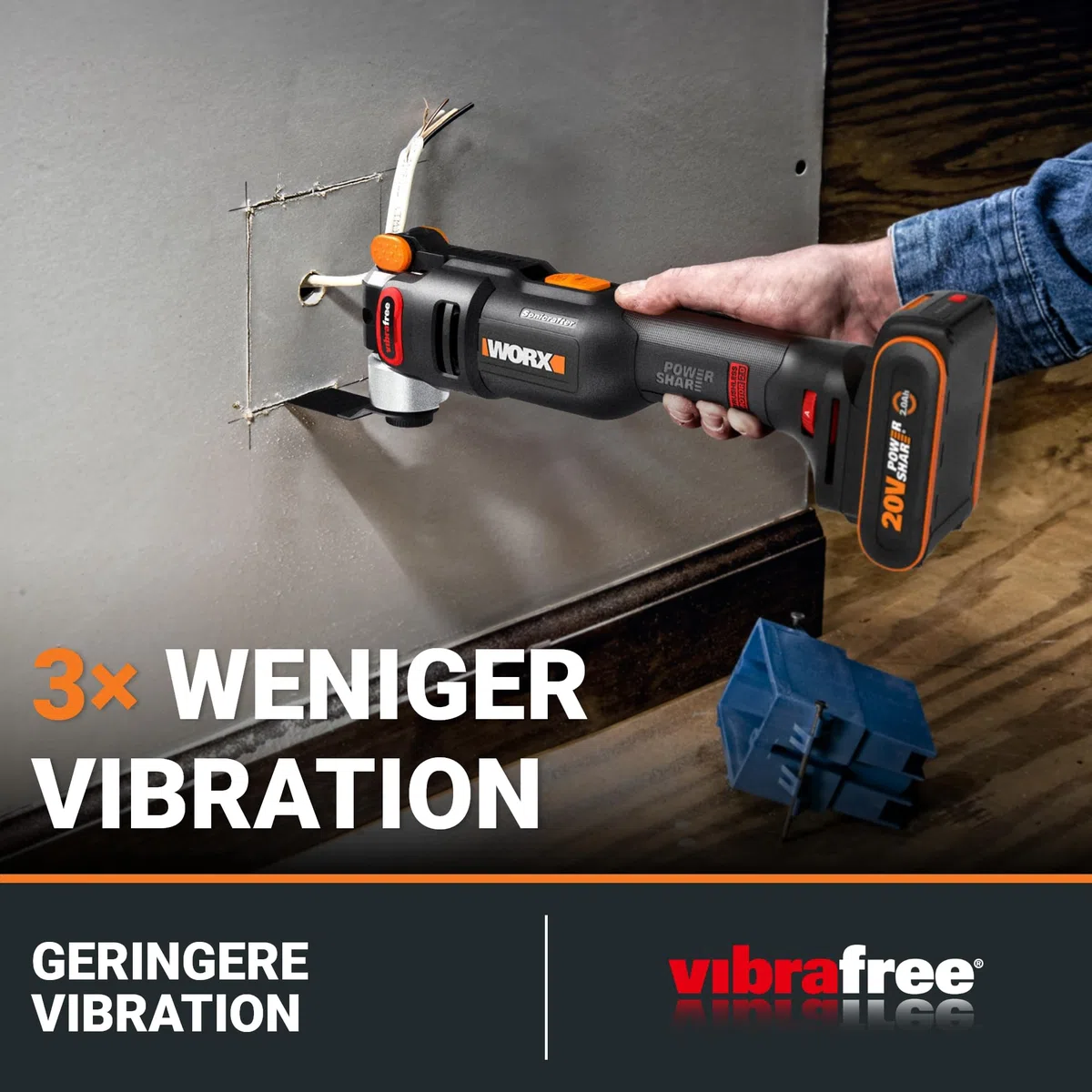 WORX Nitro WX698.9 Sonicrafter Akku Multifunktionswerkzeug 20V – bürstenloser Motor –PowerShare – zum Schneiden, Sägen, Schleifen – 10000-20000/min – ohne Akku & Ladegerät