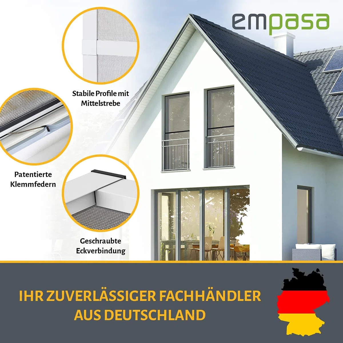 empasa Insektenschutz Fliegengitter für bodentiefe Fenster MASTER SLIM XL extra groß mit Alurahmen individuell kürzbarer Selbstbausatz, 130 x 220 cm, Farbe:weiß
