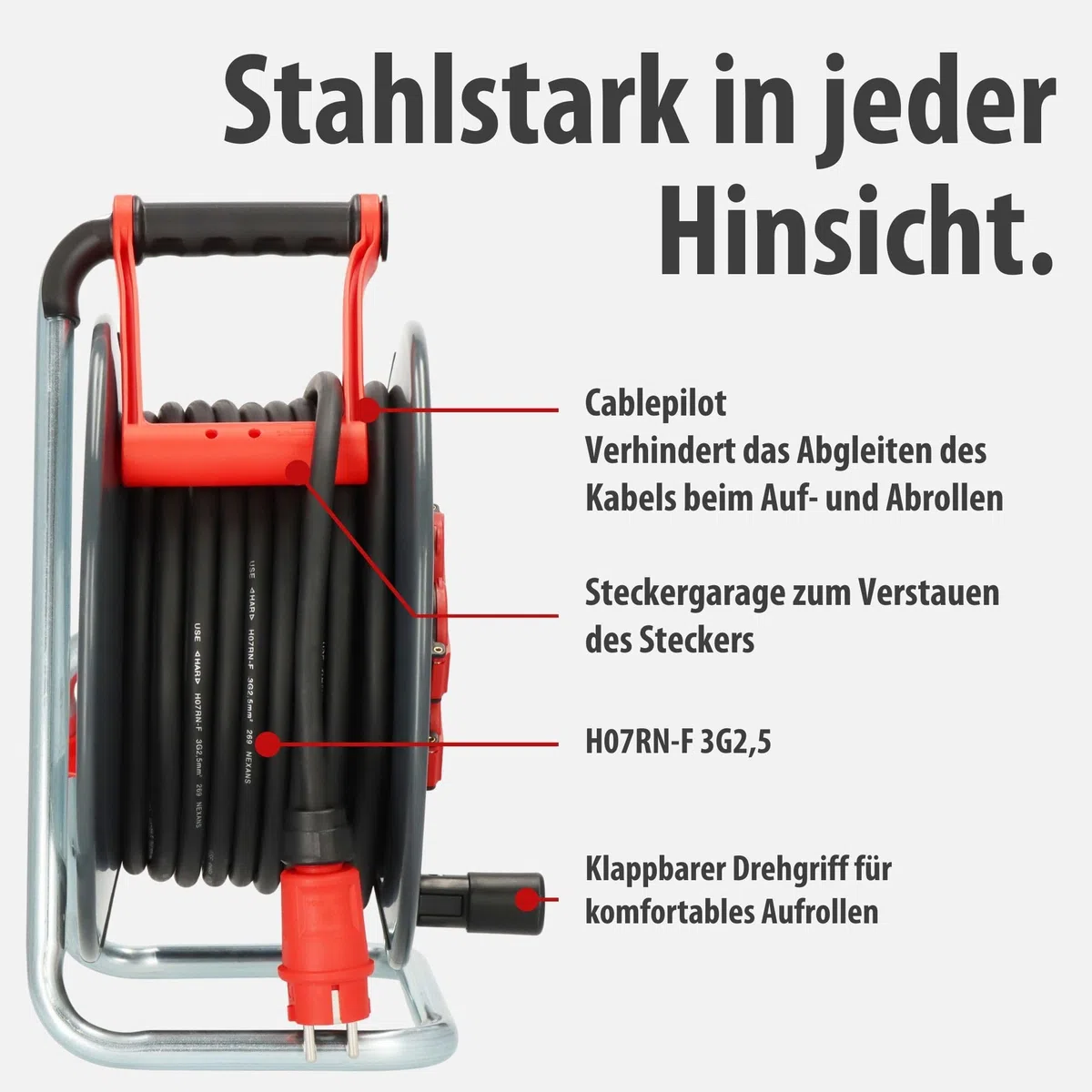 Brennenstuhl Professional SteelCore Kabeltrommel SC 2200 IP44 (25m H07RN-F 3G2,5, Trommelkörper aus Stahlblech, Baustelleneinsatz und ständiger Einsatz im Freien, Made in Germany)