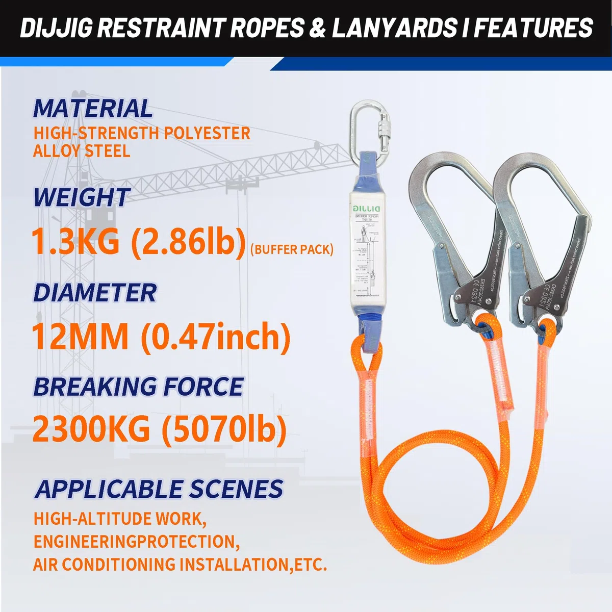 DIJJIG Sicherheitsgürtel-Kit mit 1,8 M Lanyards, Taille- und Schulterschutz, Bauprojekte, Dachbetrieb in hoher Höhe, Feuerrettung, Anti-Fall-Sicherheitsgürtel, Sicherheitsseil, CE-Zertifizierung