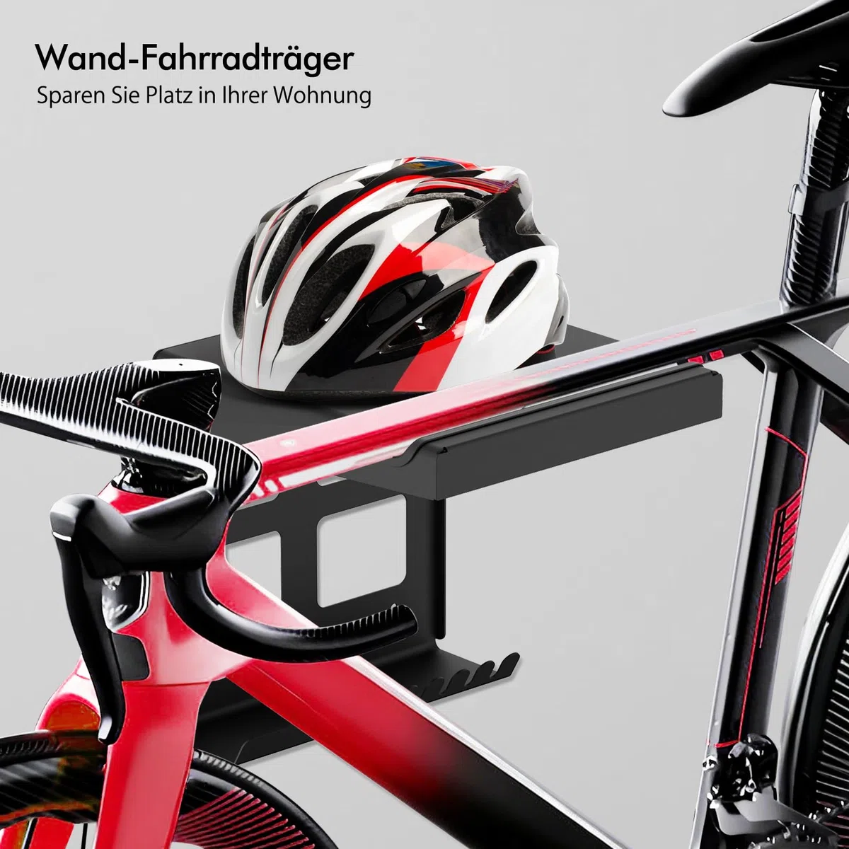 Mimoke Indoor Fahrrad Wandhalterung Garagen Wandmontierter Fahrradständer für Fahrräder mit Regalhaken, Kompaktes Robustes Design, Schutzpolster, Zusätzlicher Stauraum, Einfache Installation (Schwarz)