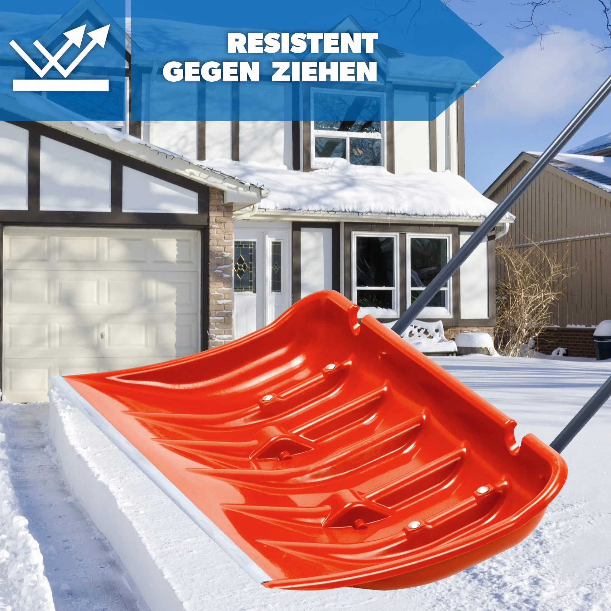 KADAX Schneeschieber mit Alu-Profilkante, breite Schneeschaufel mit Rädern, Schaufel mit Metallgriff, Schneeschippe mit Kunststoff-Blatt, Schneeräumer (Orange 2)
