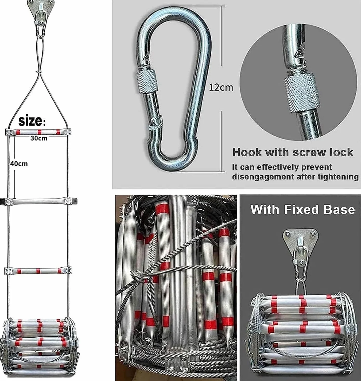 Strickleiter,Strickleiter Rettungsleiter,Aluminiumlegierung,Feuerleiter,Notausgangsleiter,Sicherheitsleitern,Schwer Entflammbare Feuerfeste Rettungsleiter,Tragfähigkeit bis zu 420 kg (10m)