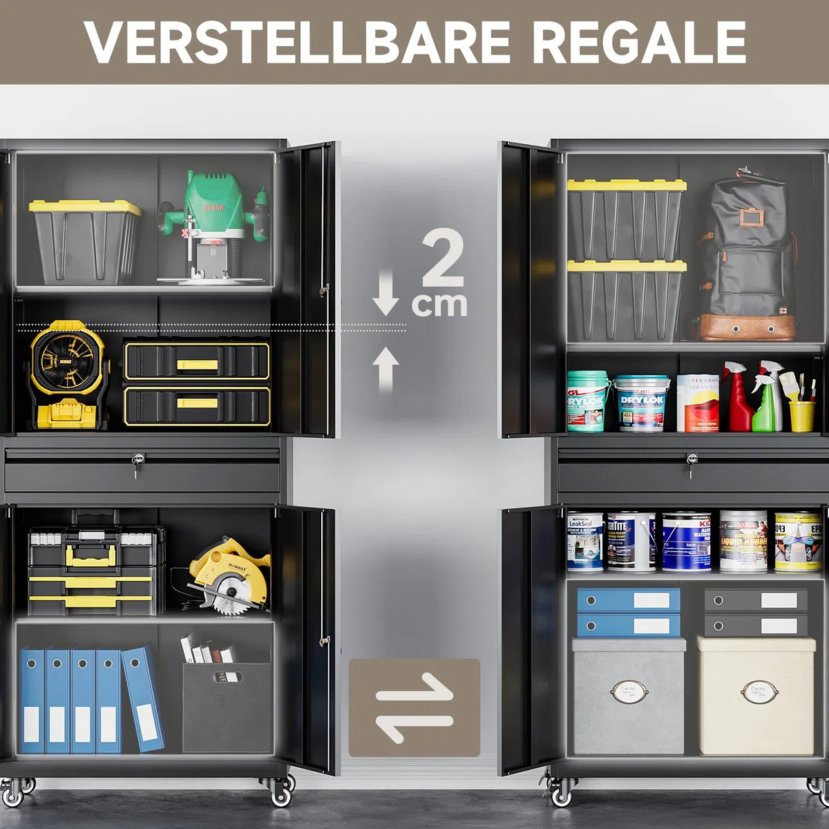 Sightlife Werkzeugschrank Metallschrank - 180x40x80cm Abschließbar Multifunktionaler Stahlschrank, Werkstattschrank mit Verstellbaren Trennwänden, Werkzeugschrank mit Schubladen (Auf Rädern)