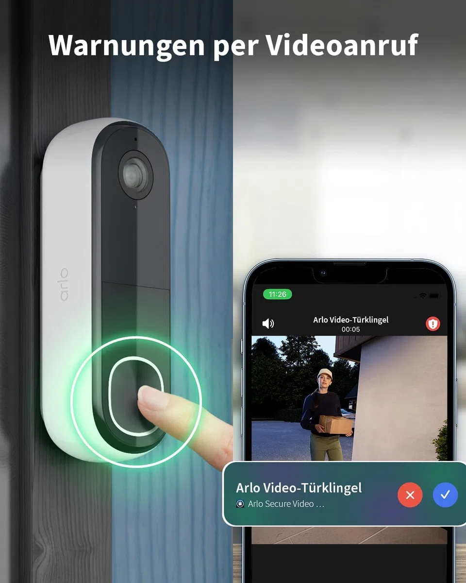 Arlo 2K HD Video Türklingel Mit Kamera & Türgong Kabellos, WLAN Doorbell, Bewegungsmelder, 2-Wege-Audio, Ring Sirene, Haustür Nachtsicht, Smart, Alexa Kompatibel + Arlo Secure Plan Testzeitraum