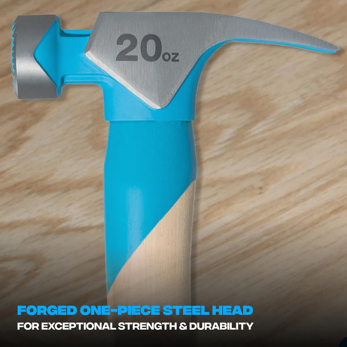 OX Pro Rahmenhammer mit gefräster Schlagfläche und magnetischem Nagelstarter, geschmiedeter einteiliger Stahlkopf, gerades Krallenende, gebogener amerikanischer Hickory-Griff mit TPR-Griff, OX-P087220