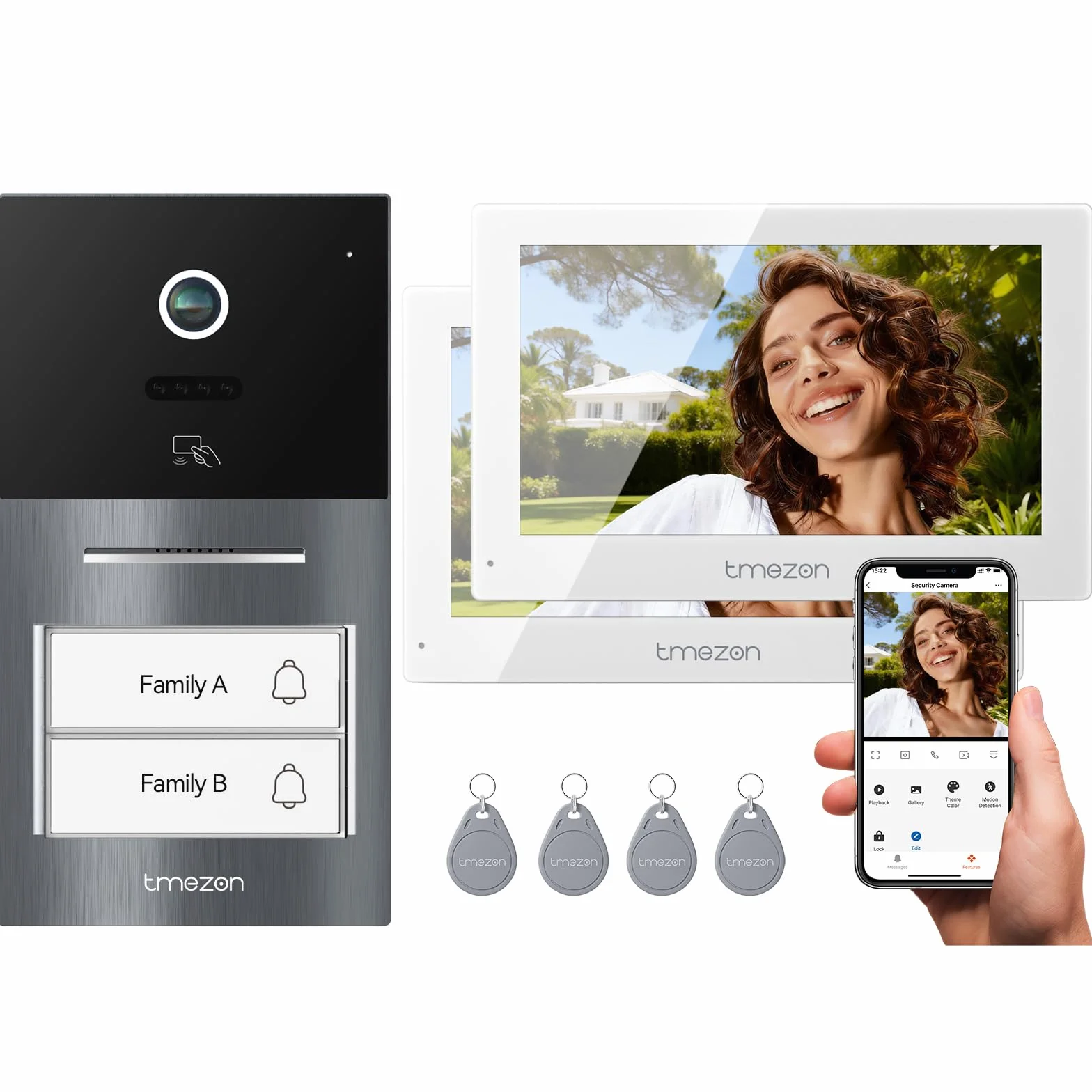 TMEZON WLAN Video Türsprechanlage 2-familienhaus, 7''IP Farb-Touchscreen mit 1080P Metalldoorbell, 2-Draht Installation,Zwei-Wege-Audio,Personenerkennung,3 Entsperrmethoden & App-Steuerung