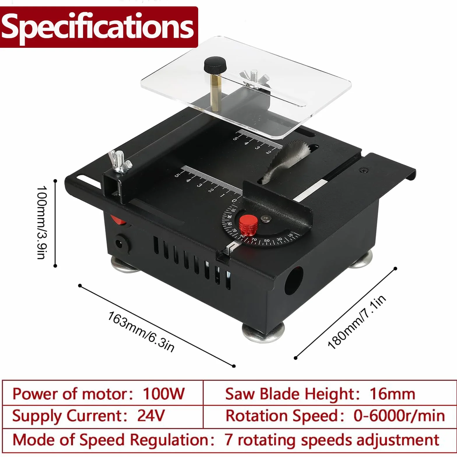 Mini Tischkreissäge, Einstellbarer Geschwindigkeit und Höhe, 100W Multifunktionale Tragbare Präzisions DIY Miniatur Tischkreissägen mit 4 Klingen, 0,1-16mm Sägeblatt,für Handwerk Handgefertigtes Holz