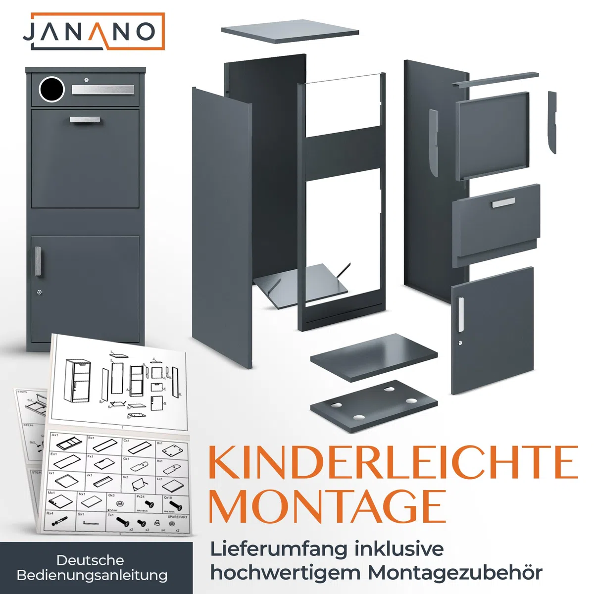 Paketbox mit Zeitungsfach - Paketbriefkasten Witterungsbeständig, Briefkasten mit Paketfach Anthrazit, Paketkasten, Diebstahlschutz, Paketbox draussen groß XXL Montageanleitung