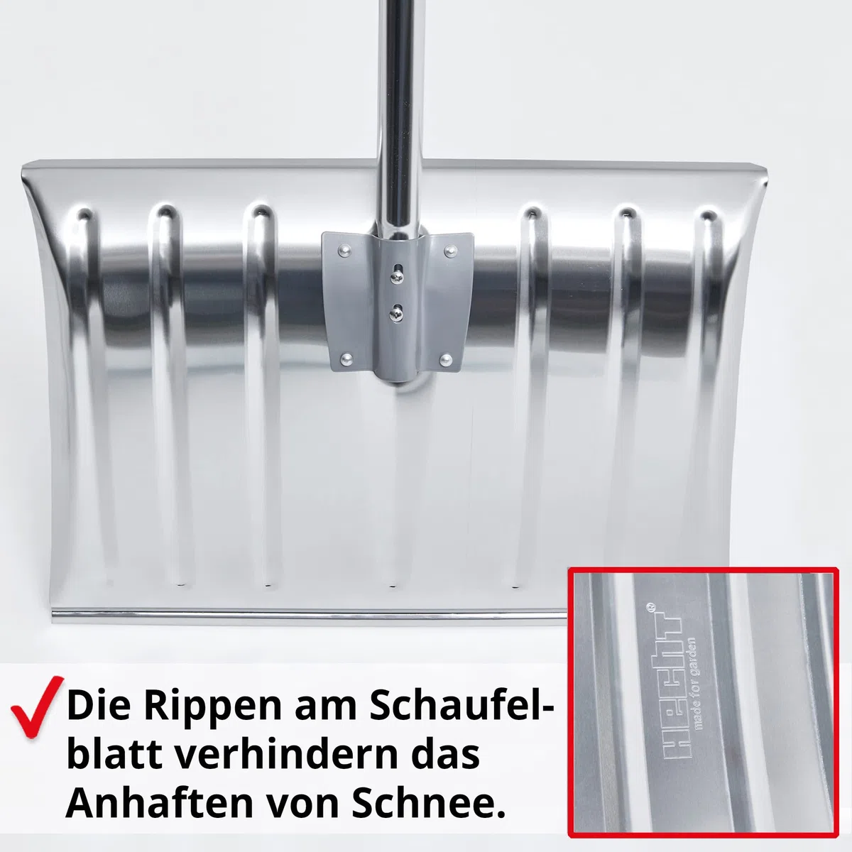 Hecht Profi Schneeschieber - Schneeschaufel mit leichtem Stiel aus Aluminium – 46 cm Metallblatt – Schiebekante – Ideale Schaufel für den Winterdienst – Premium Schneeschieber