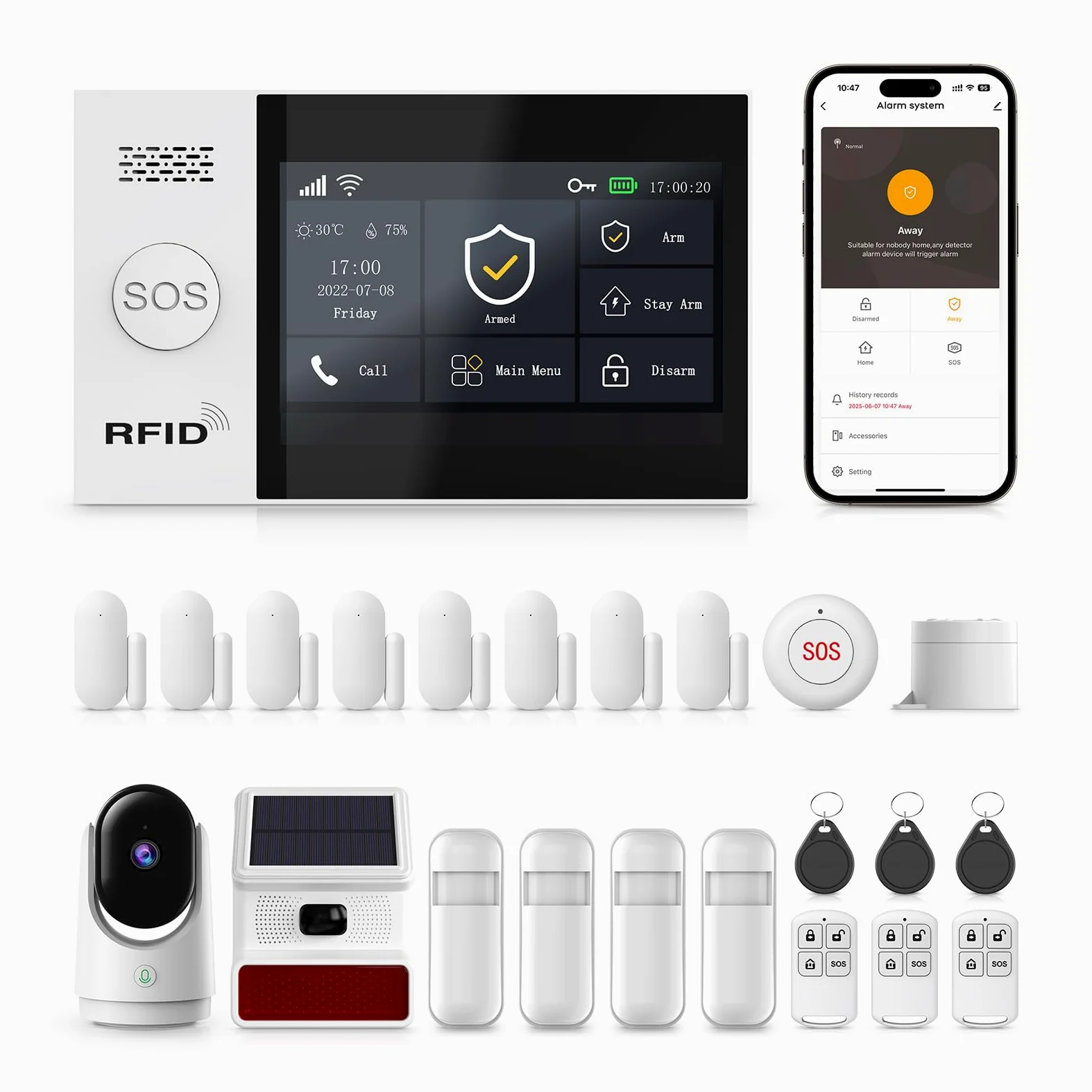 XNY Voller Touchscreen Drahtlose 4G Alarmanlage Haus, 23 Stück WLAN Alarmanlage Wohnung mit 1080p Überwachungskamera, Externe Alarmsirene; Fenster Tür Sensoren, Bewegungsmelder, Fernbedienungen