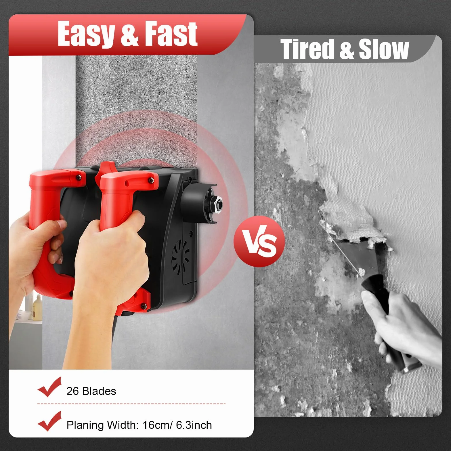 Handgeführte elektrische Wandhobelmaschine 1680W 3000 RPM Power Wall Scraper Wall Shovel Machine Betonwandhobelmaschine für Wand Renovierung, Zement Stripping mit Tragetasche