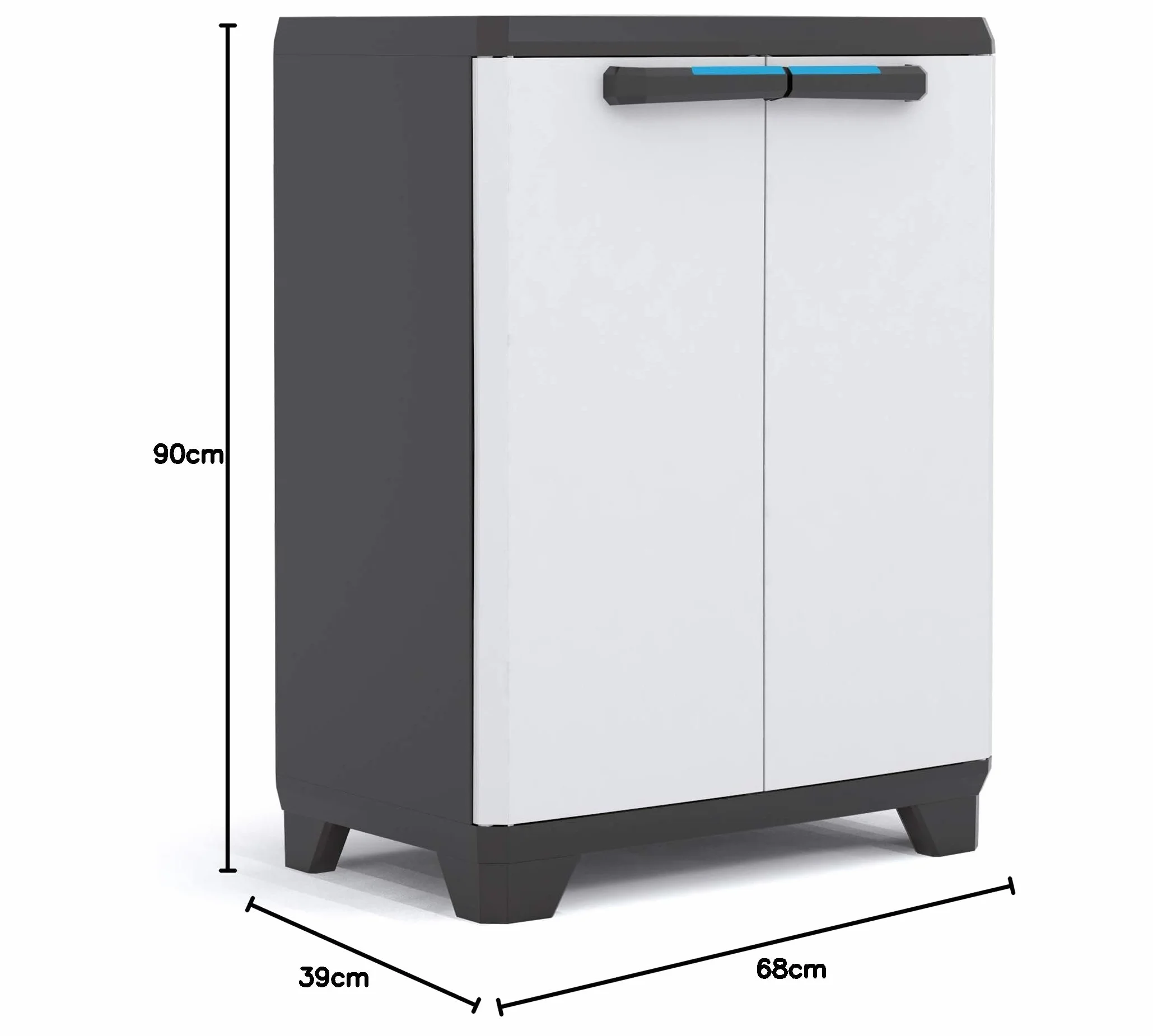 Keter Linear Kunststoffschrank, niedrig, hellgrau/schwarz/blau, 68 x 39 x 90 cm