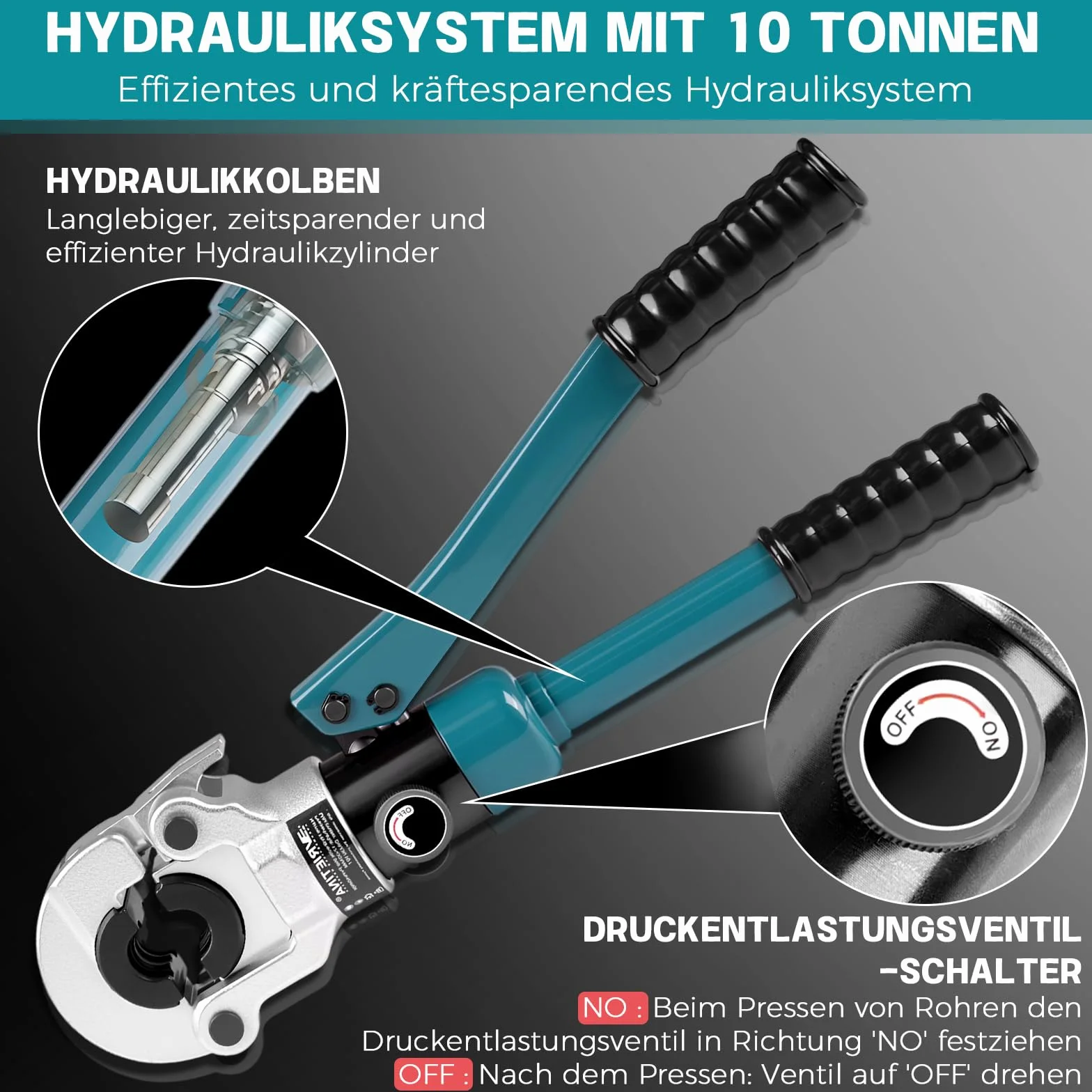 Profi Presszange Kupferrohr V-Kontur und TH-Kontur mit Rohrabschneider und Entgrater, Handpresszange Kupferrohr Presszange Verbundrohr mit V12 V15 V18 V22 V28 Und TH16 TH20 TH26 TH32, Blau
