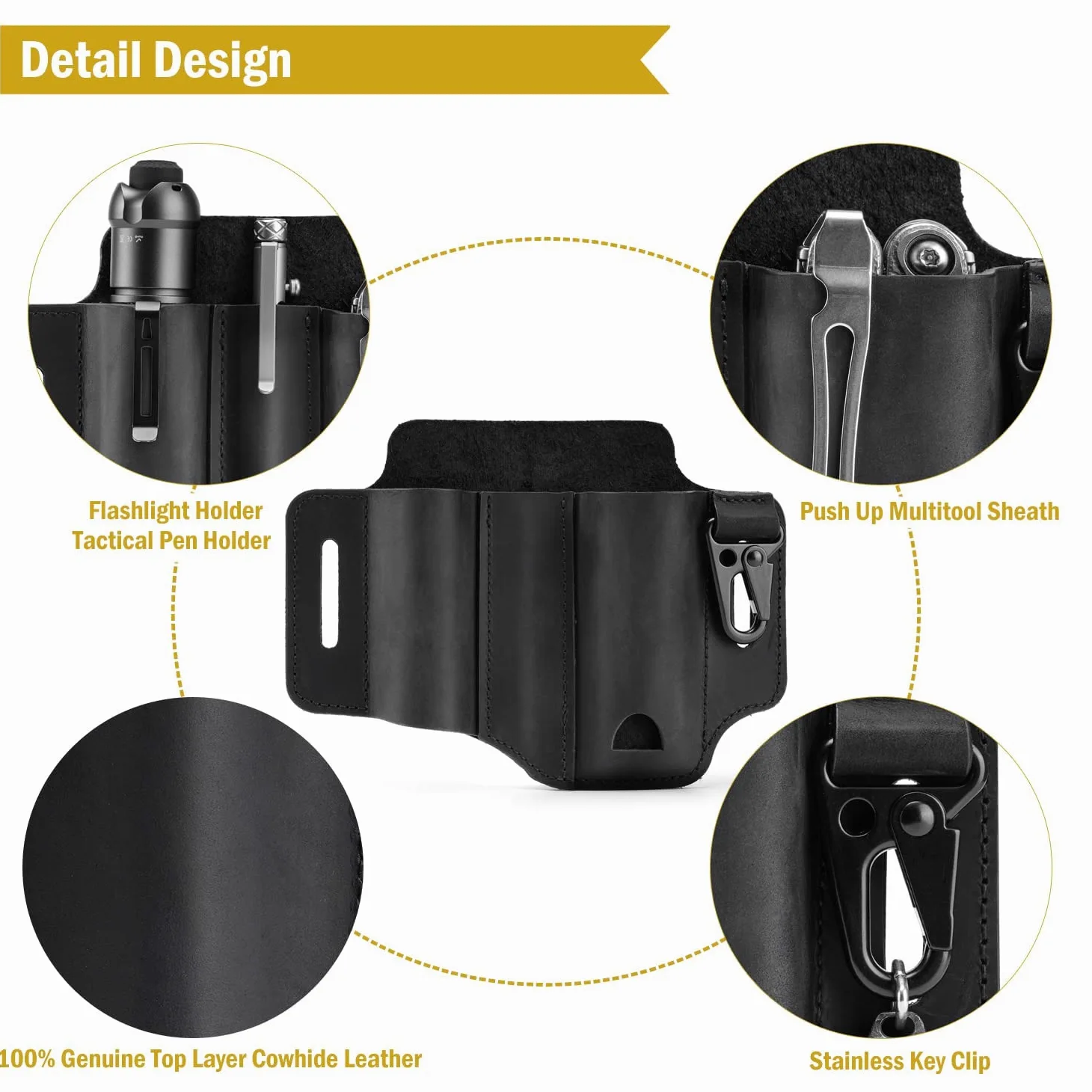 VIPERADE PJ29 EDC Lederscheide, Multitoolscheide/Werkzeuge Holster/Messergürtelscheide/Taschenlampenscheide für Leatherman Multitools/Messerscheide, handgefertigte Organizerscheide