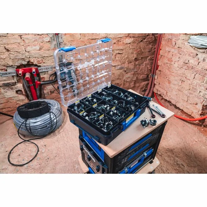 Sortimo T-BOXX 320 mit 16 Insetboxen H63 – Optimale Kleinteile-Aufbewahrung mit flexiblem Trennsystem, transparenter Deckel für schnellen Überblick