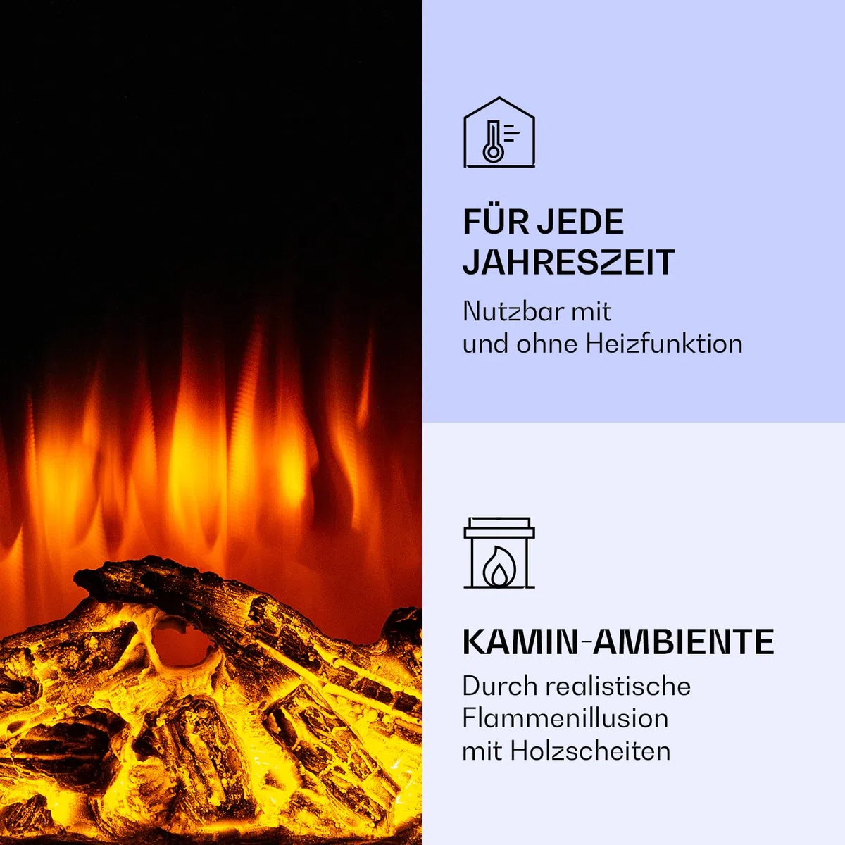 Klarstein Elektrokamin, Elektro Heizungen für Wohnzimmer & Innenräume, Elektrischer Kamin mit LED Flammen, Kamin zur Wandmontage, Heizlüfter mit Timer, Einstellbarer Thermostat, Heizung 2000 W