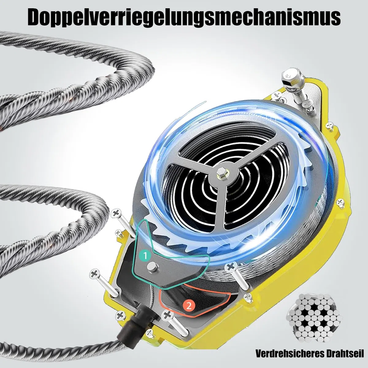 Absturzsicherung Dachdecker, Höhensicherungsgerät Absturzsicherung 3m/5m/7m/10m/15m/20m, Auffanggurt Absturzsicherung Einziehbar mit Selbstsicherndem Haken(Gelb,10m)