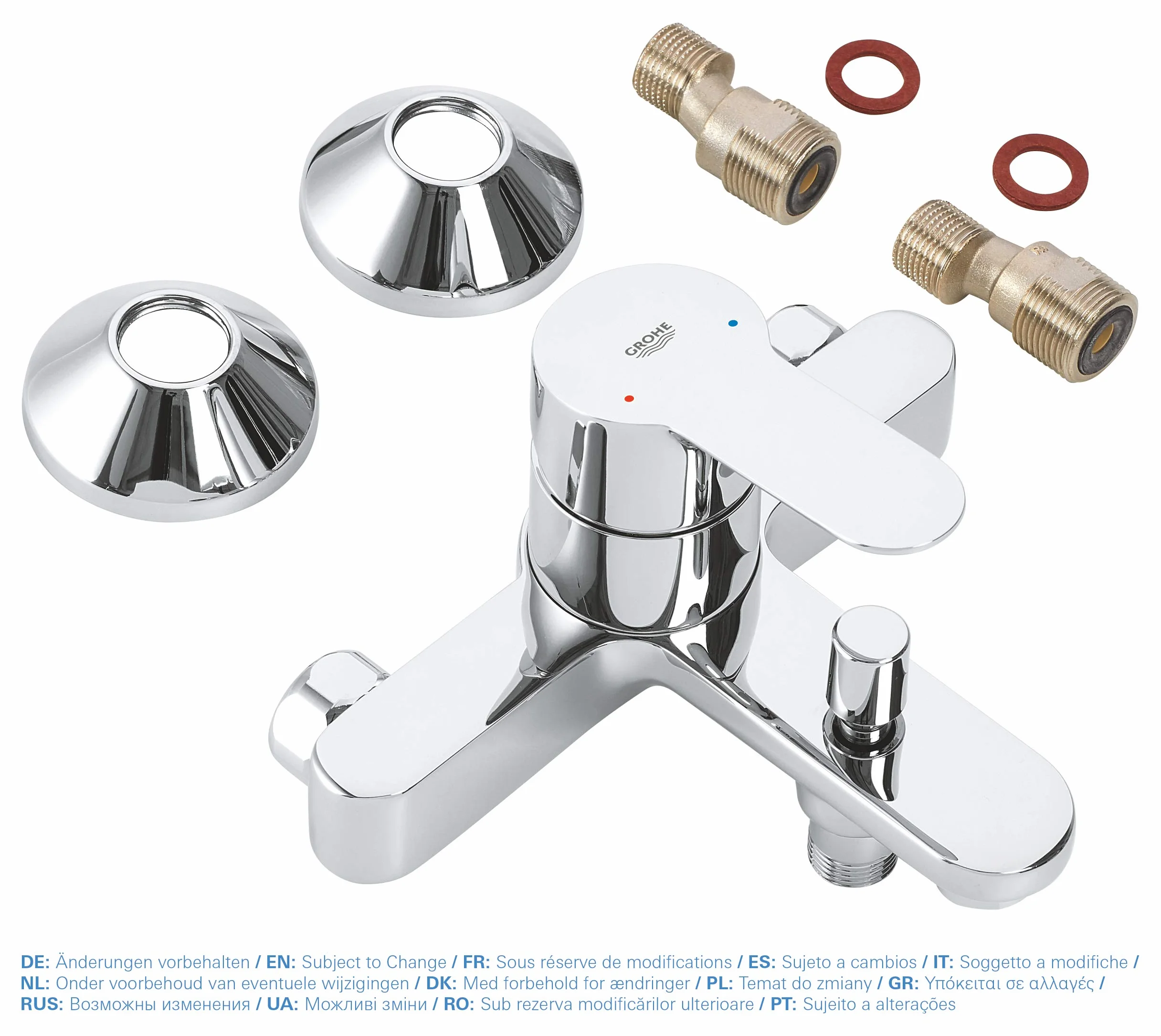 GROHE BauEdge, Badewannenarmatur (Duscharmatur für die Badewanne, Mischbatterie mit automatischer Umstellung Wanne/Brause, mit integriertem Rücklaufventil, S-Anschlüsse), chrom, 23334000