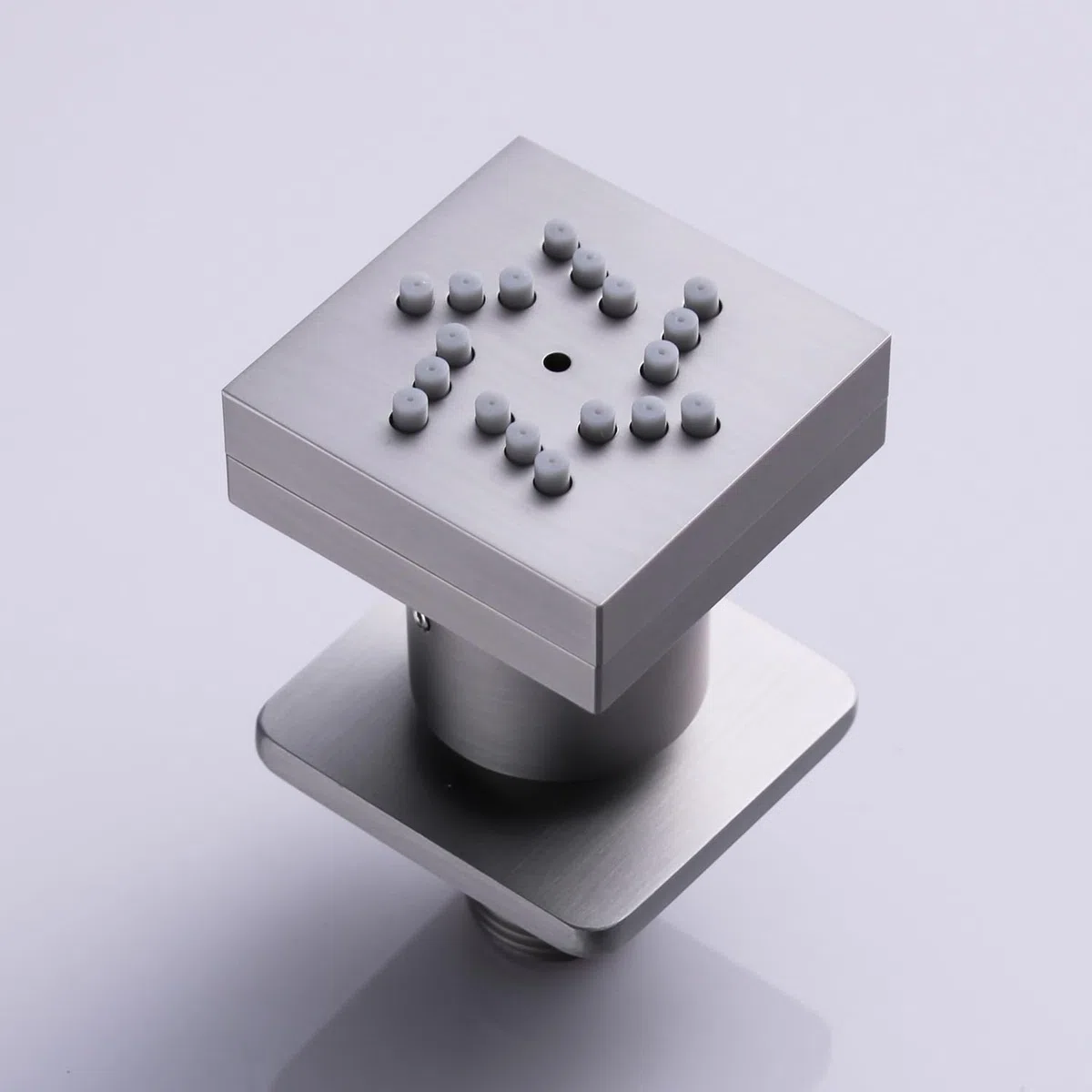 Duschkopf-Sprühdüse, gebürstetes Nickel, Messing, quadratisch, Wandmontage, 2 Funktionen, schwenkbar, Massagedüse, 4 Stück