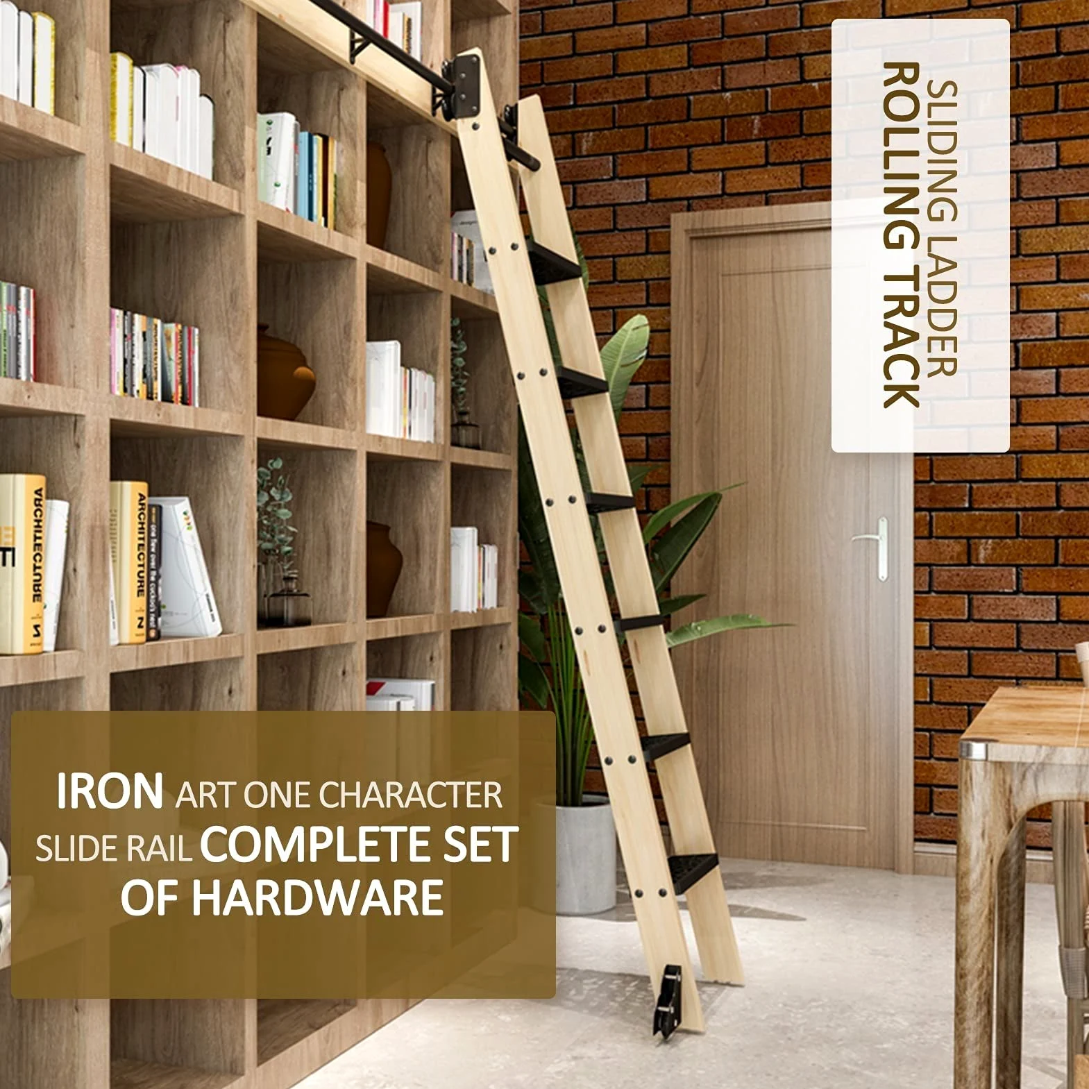 Schiebeleiter Hardware Kit, Einziehbare Rollleiter Hardware Bibliothek, Robuste Bodenrolle aus Stahl, Mobile Leiter-Gleitschiene aus Kohlenstoffstahl