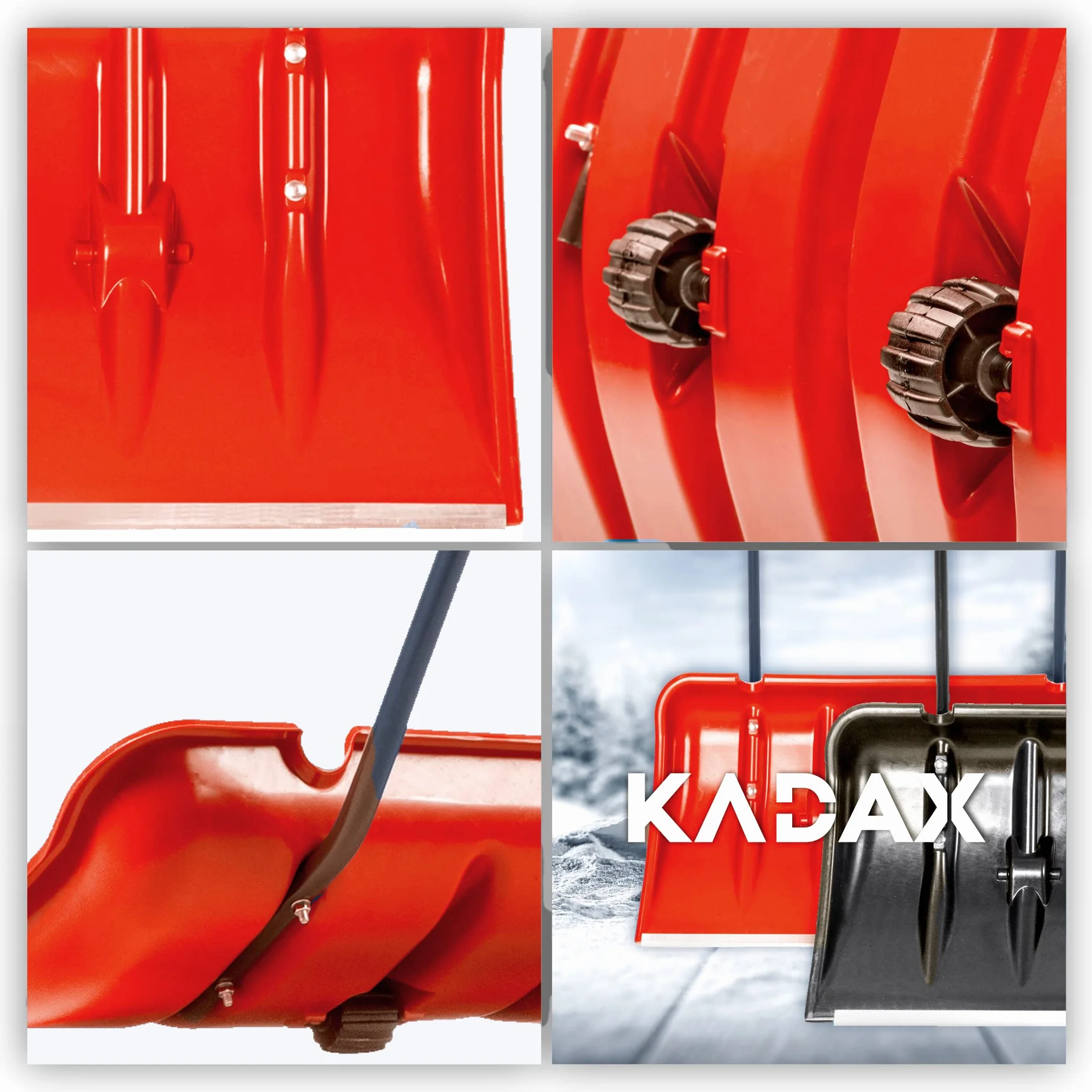 KADAX Schneeschieber mit Alu-Profilkante, breite Schneeschaufel mit Rädern, Schaufel mit Metallgriff, Schneeschippe mit Kunststoff-Blatt, Schneeräumer (Orange 2)