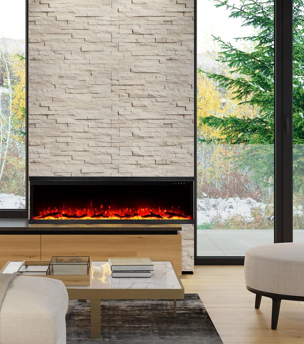 M.C.Haus 3-seitiger Luxus-Elektrokamin mit 3 Installationsmöglichkeiten, Einbaukamin an Multi-Media-Wand, Elektrischer Flammeneffekt mit 9 Farben, 1800W, 153cm/60inch, Schwarz