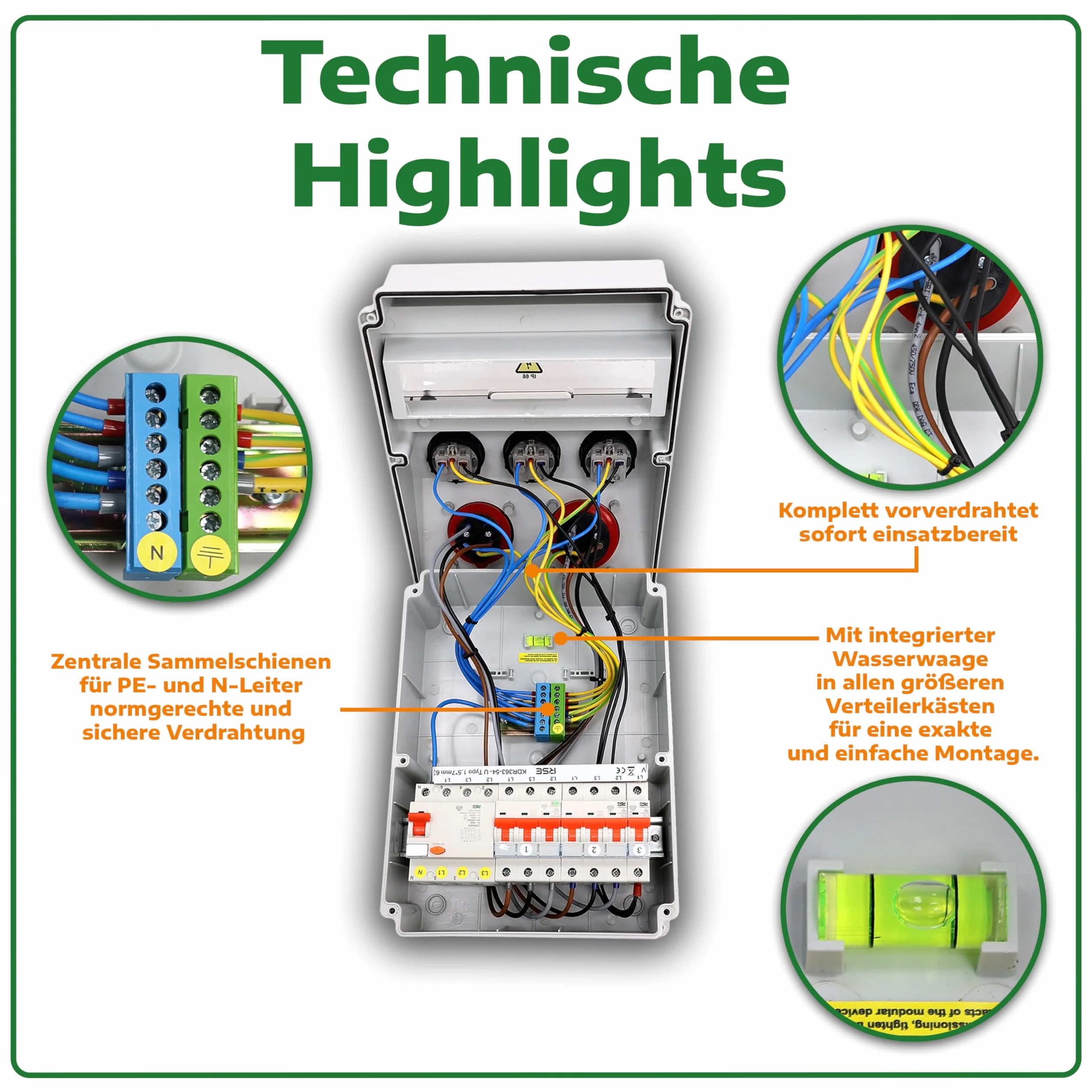 RSE BAUSTROMVERTEILER WANDVERTEILER KOMPLETT VERDRAHTET 230V SCHUKO MIT ZÄHLER ZUR AUSWAHL IP65, 8. 6X 230V MIT LS + FI