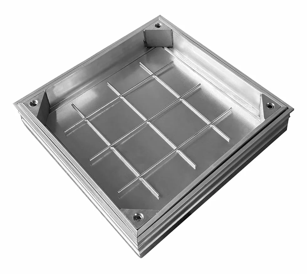 Schachtabdeckung Befliesbar Alu Lichte Weite: 300 x 300 mm | Höhe: 55 mm Schachtdeckel Auspflasterbar mit Dichtung ＆ Rahmen für Innen/Außen Geruchsdicht Wasserdicht Rostfrei inkl. Hebegriffen