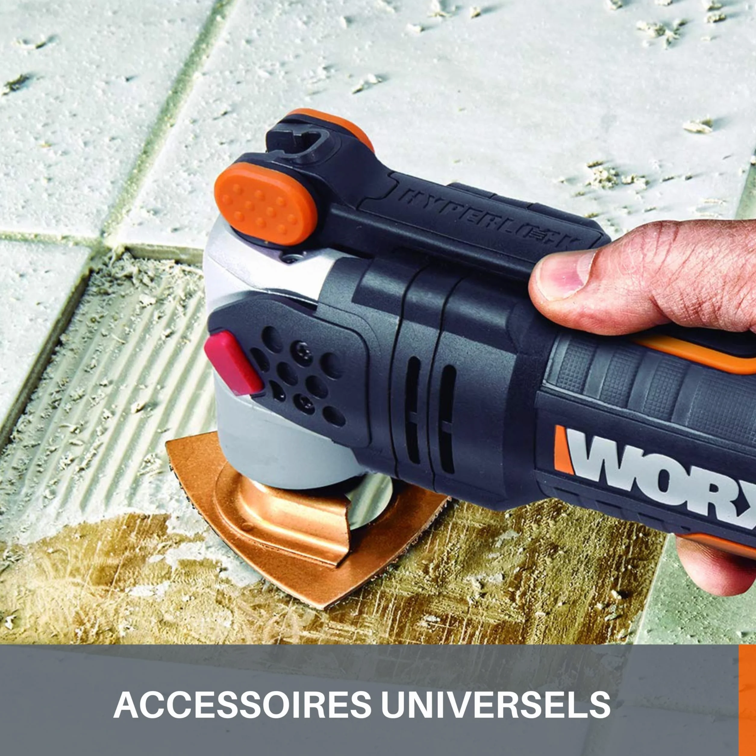 WORX WX681 sonicrafter F50 multifunktionswerkzeug 450w – zum schneiden, polieren, schleifen uvm. – multitools inkl. adapter für universalzubehör, 35mm sägeblatt & 80mm HSS sägeblatt halbrund