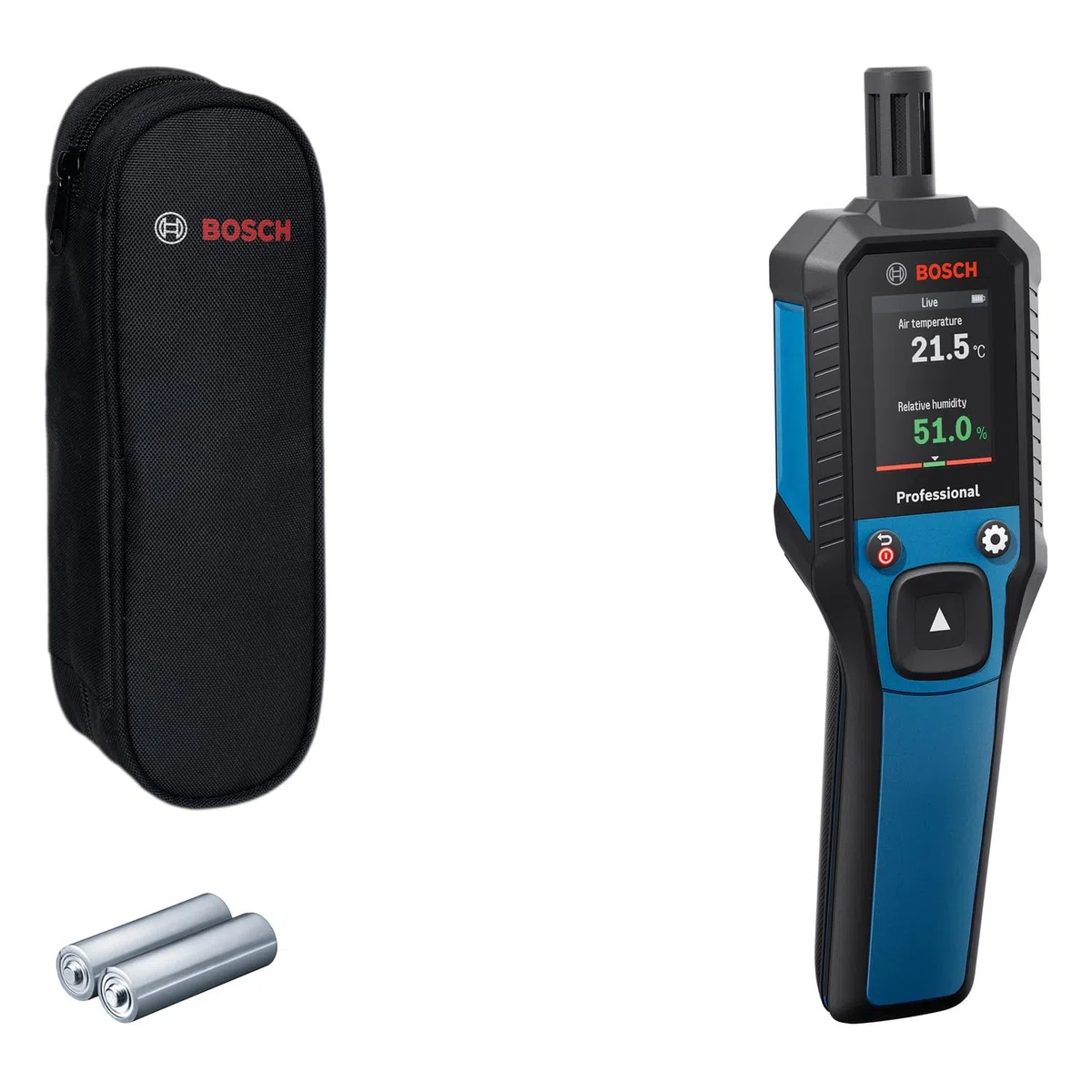 Bosch Professional Thermo-Hygrometer GDH 1-17 (Echtzeit-Messwerte, kontrastreiche Farb-LCD-Anzeige, Schutzklasse IP 65, Gummiverstärktes Gehäuse, 2x AA-Batterie, Tasche)
