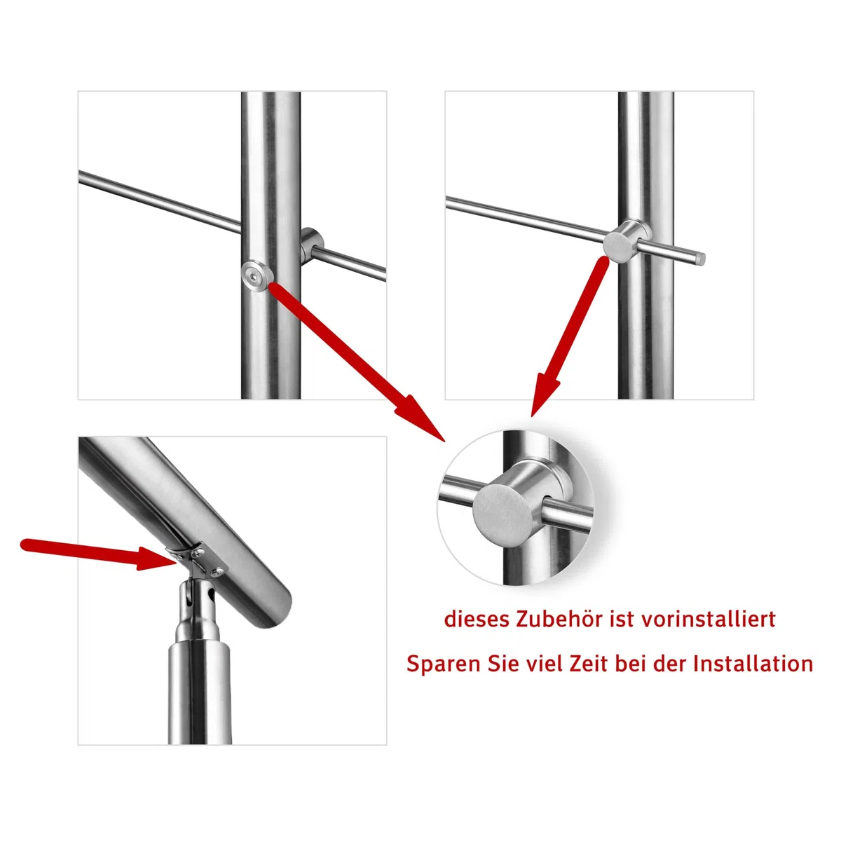 Aica Edelstahl-Geländer 200×106 cm Treppengeländer & Handlauf mit 5 Querstäben für Innen- und Außenbereich Einfache DIY-Montage