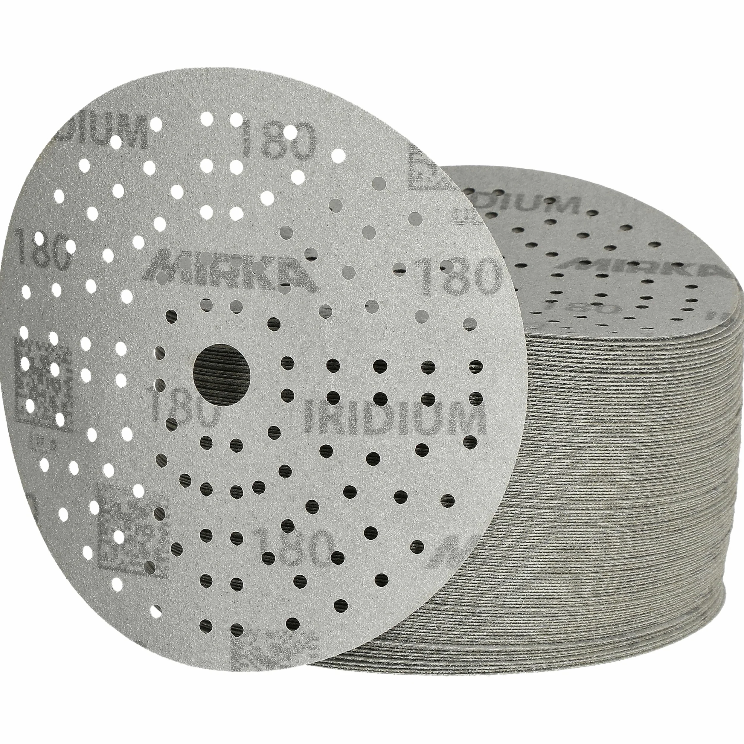 Mirka Schleifpapier Iridium Ø 150 mm Klett 121-Loch Korn 180 100 Stk | Premium-Schleifpapier Korn 180 für Lack Spachtel Grundierung Holz Stahl Kunststoff vielseitig einsetzbar