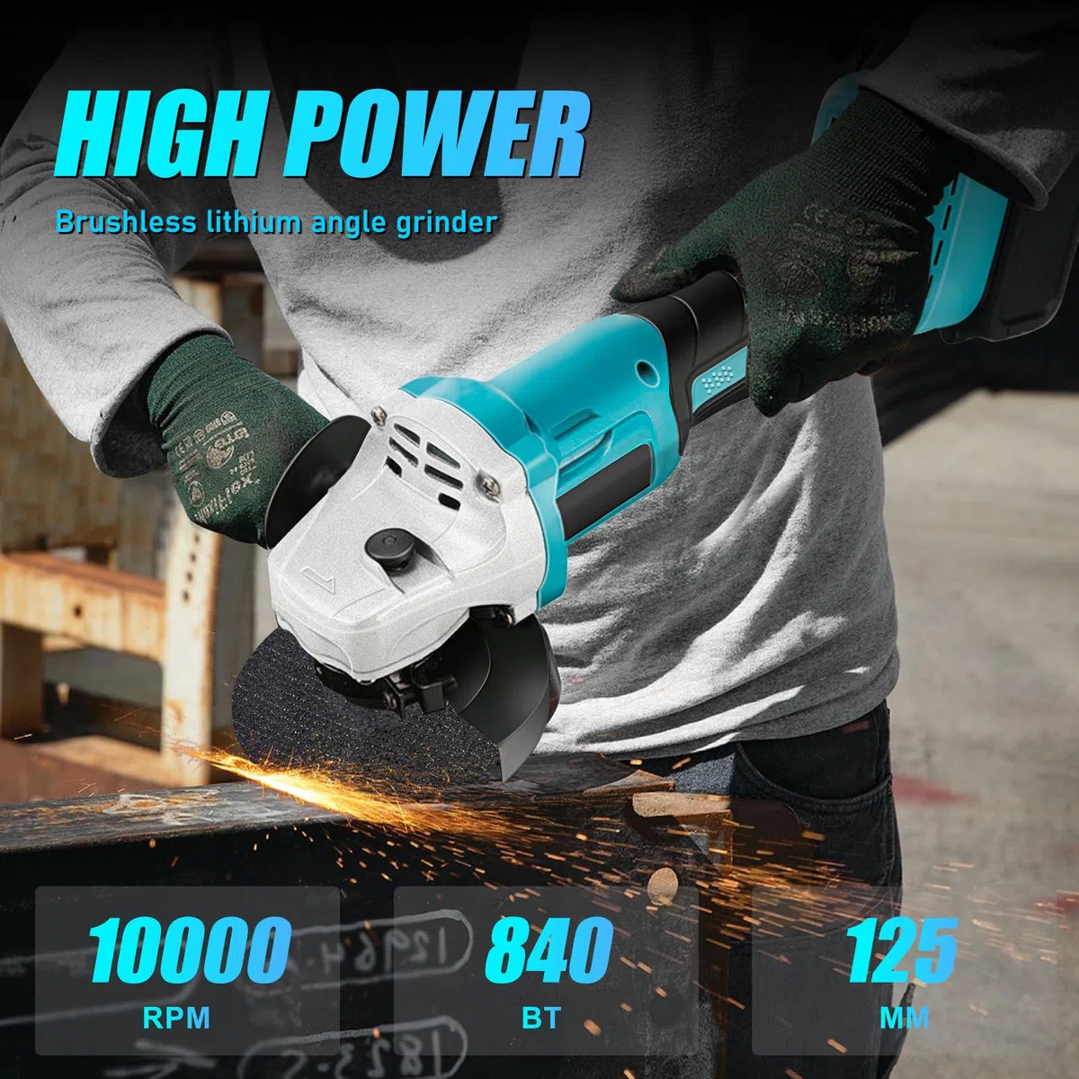 Akku Winkelschleifer Kompatibel mit Makita 18V, 125mm Kabelloser Akku Schleifer Bürstenloser Winkelschleifer mit 1x4000mAh Batterie, Schleifscheiben, Scheibenschutz