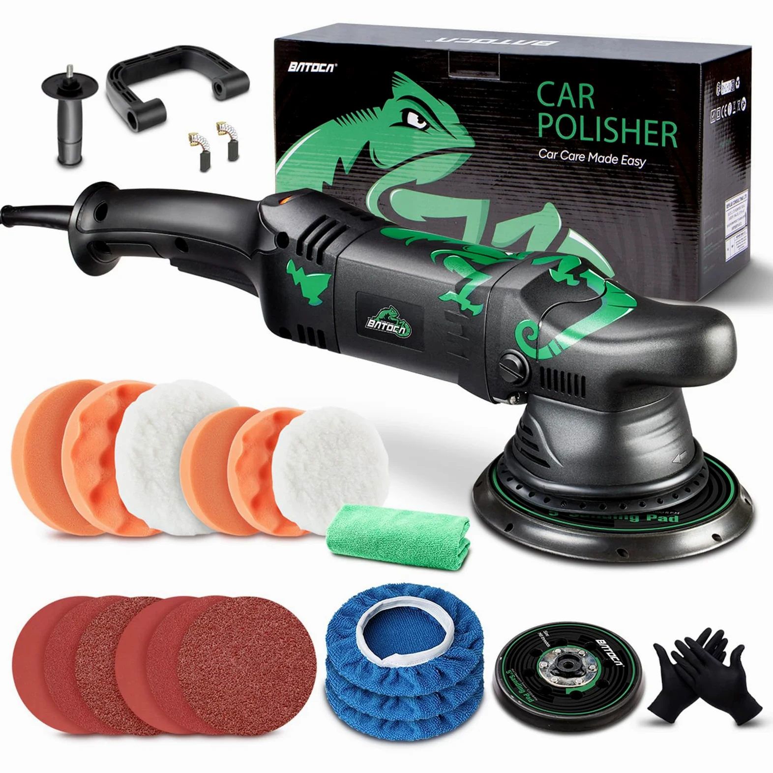 BATOCA 2026 T1 Exzenter Poliermaschine Orbital 15mm,1100W Polier Set | 125mm/150mm Rückwand Poliergerät,Schleifer,Puffer Wachsmaschine,2500-5500RPM,Autolackpflege Reparatur von Lackkratzern