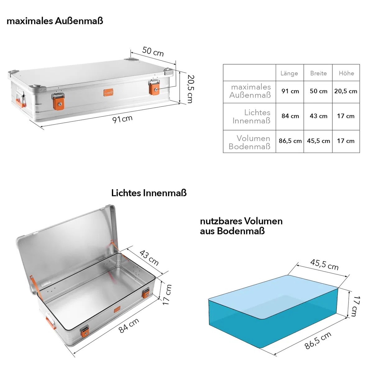Alubox Alukiste abschließbar E141-17 - Premium Aluminium Lagerbox 67 Liter - Deckel mit Aluminium Druckguss Stapelecken und Gummidichtung - inklusive Schlösser - Bodenmaß E141 - Innenhöhe 17 cm