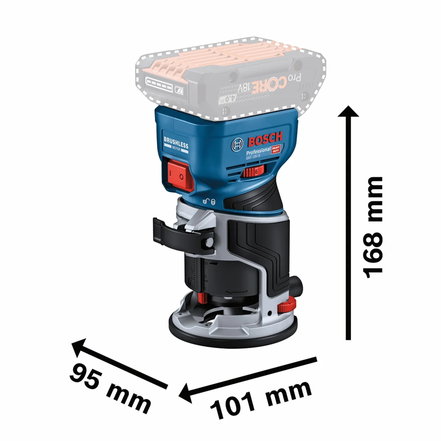 Bosch Professional 18V System Akku-Kantenfräse GKF 18V-8 (inkl. Parallelanschlag, 2x Saugadapter zum Fräsen, Spanschutz, 8-mm-Spannzange, Spannschlüssel, L-BOXX ohne Akku/Ladegerät)