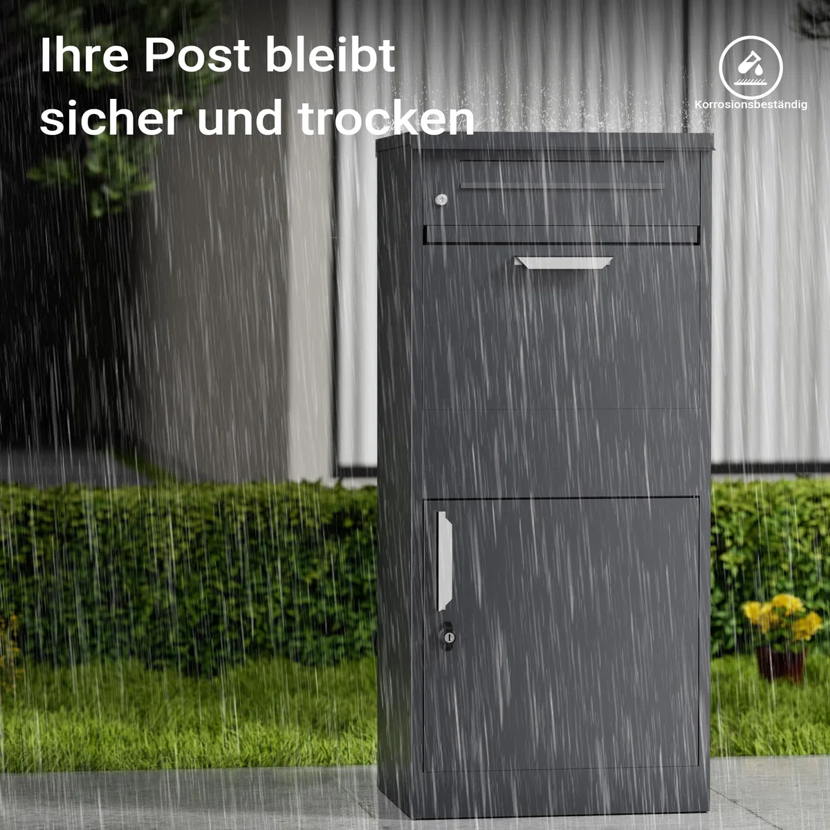 Paketkasten Anthrazit 500 x 370 x 1120 mm, Paketbox Zuhause, Private Paketannahme passend für Pakete und Päckchen, Standbriefkasten Stahl