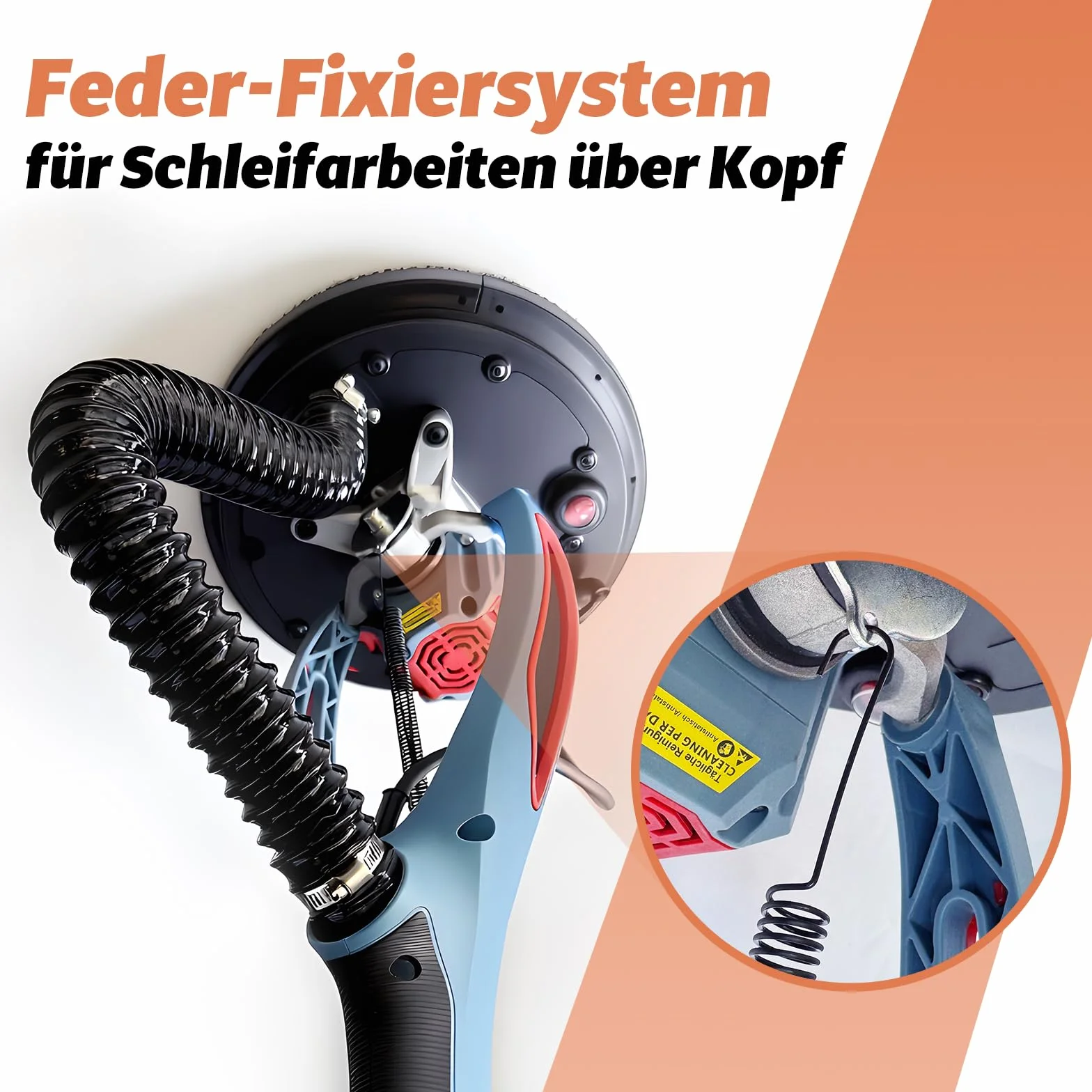 FANZWORK Trockenbauschleifer mit Bürstenlosem EC-Motor 900W, ULTRA-Leicht, 225mm Schleifgiraffe, bis 2300 U/min, Länge bis 1,9m, inkl. LED, 3,8m Kabel, Schleifscheiben, Sauger-Adapter, Tragkoffer