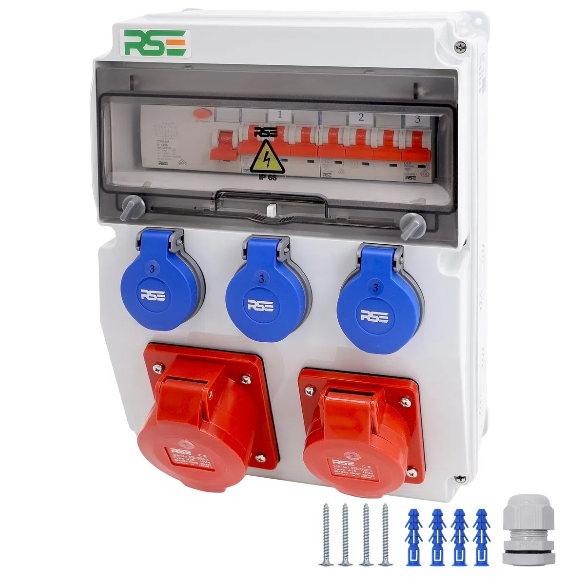 BAUSTROMVERTEILER WANDVERTEILER KOMPLETT VERDRAHTET 32A 16A 230V MIT CEE DOSE ZÄHLER IP65, 9. 1x32a 1x16a 3x230 MIT LS+FI