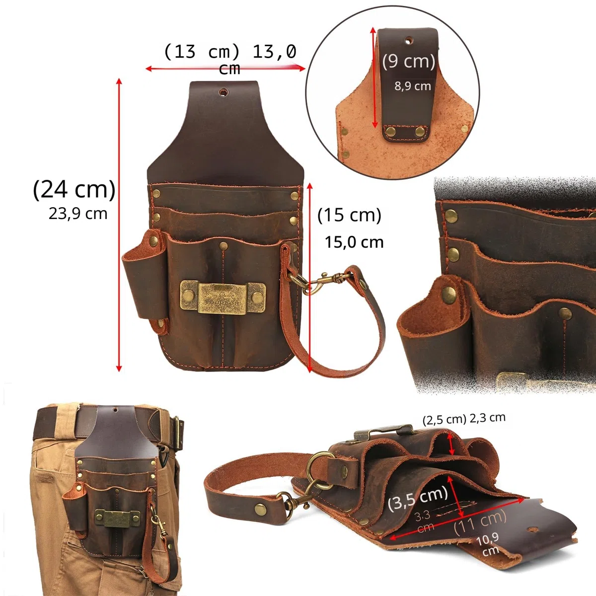 Tourbon Leder-Tooltasche für Handwerker, Zimmermann, Elektriker